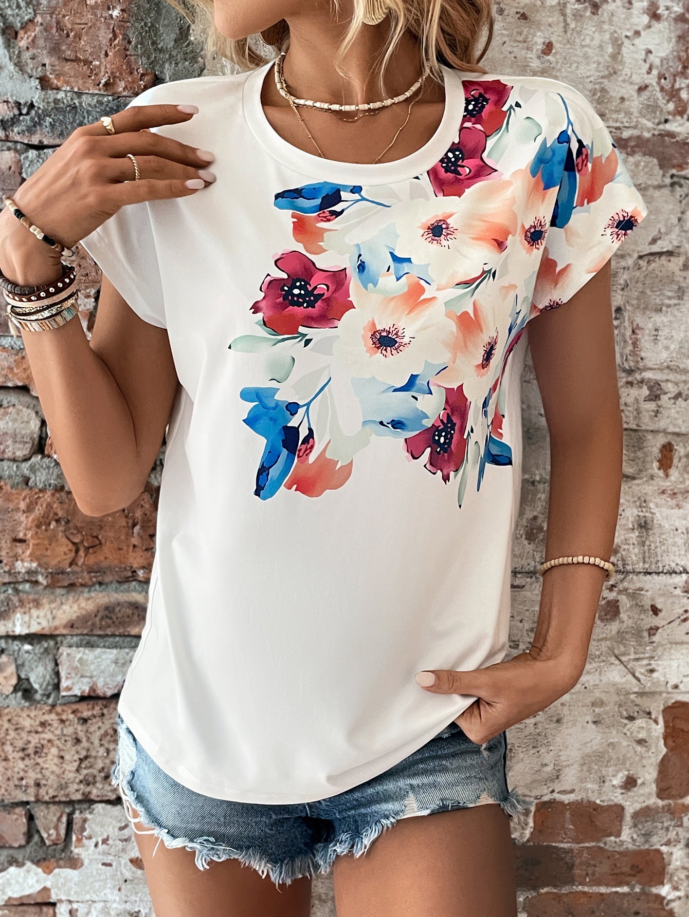 Women Clothing Short Sleeve Beach Shirt Digital Printing Shirt