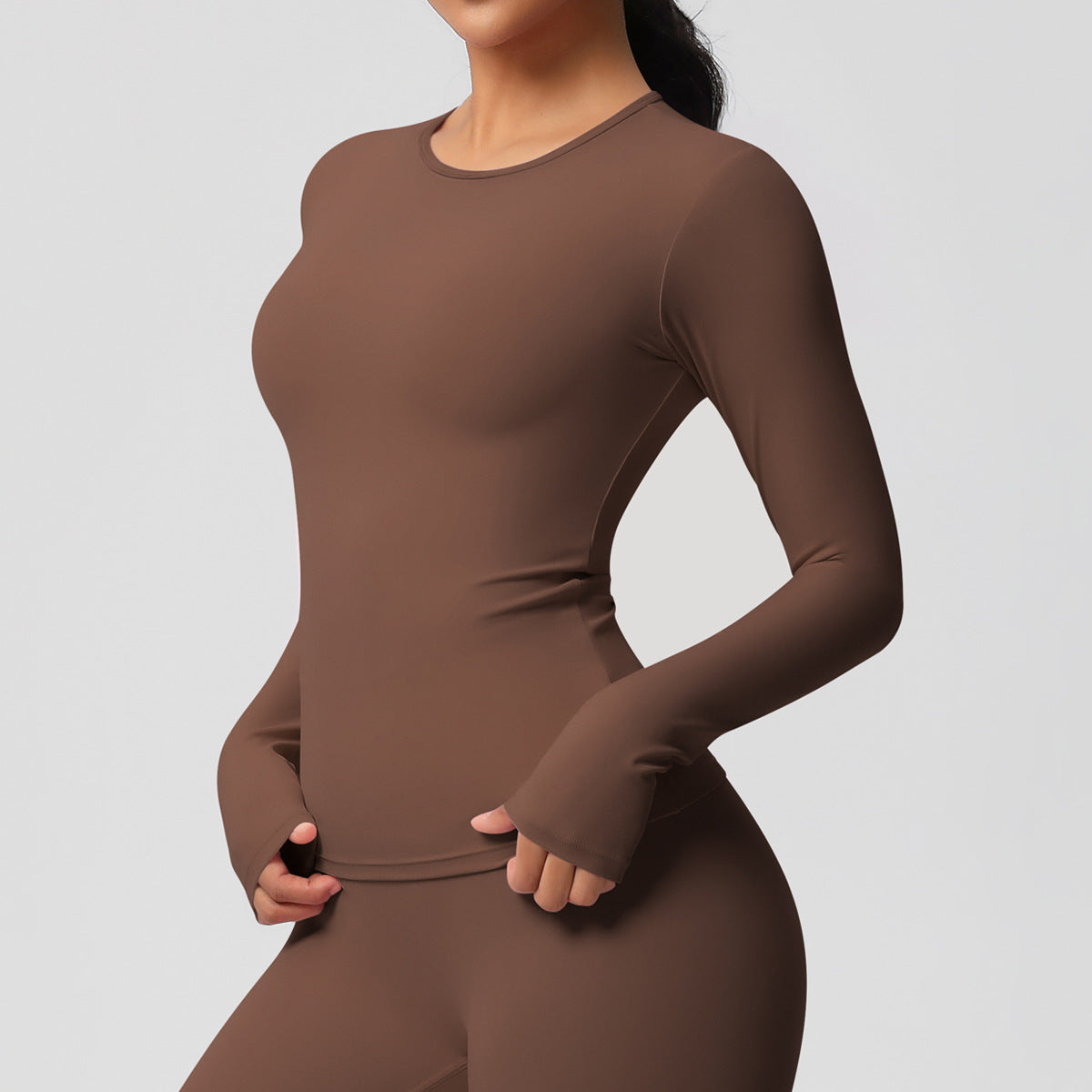 Nude Feel Brushed Slimming Tight High-Strength Running Pilates Daily Workout Clothes Yoga Long Sleeve Women