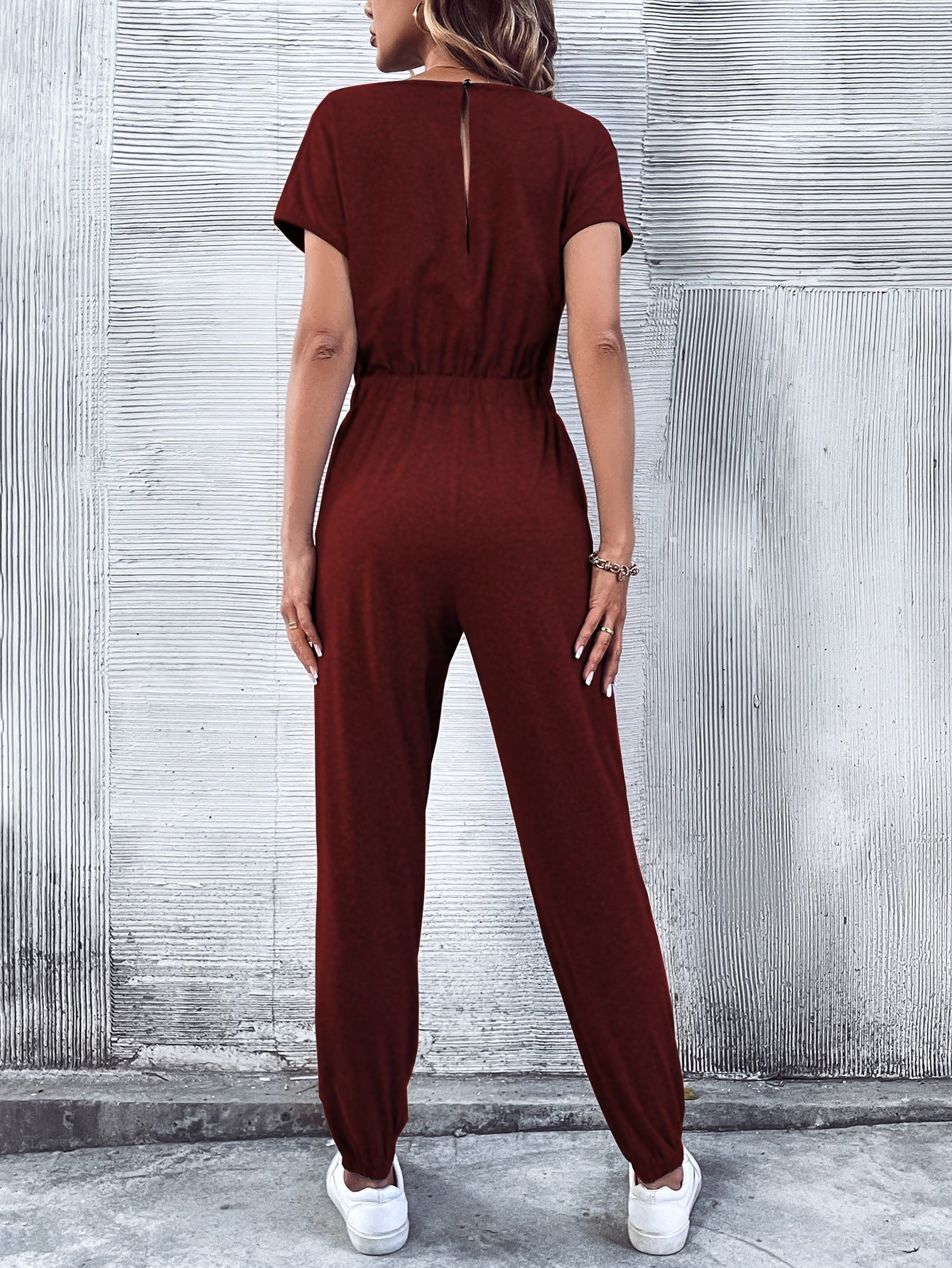Women Clothing Short Sleeved Casual Wide Leg Jumpsuit