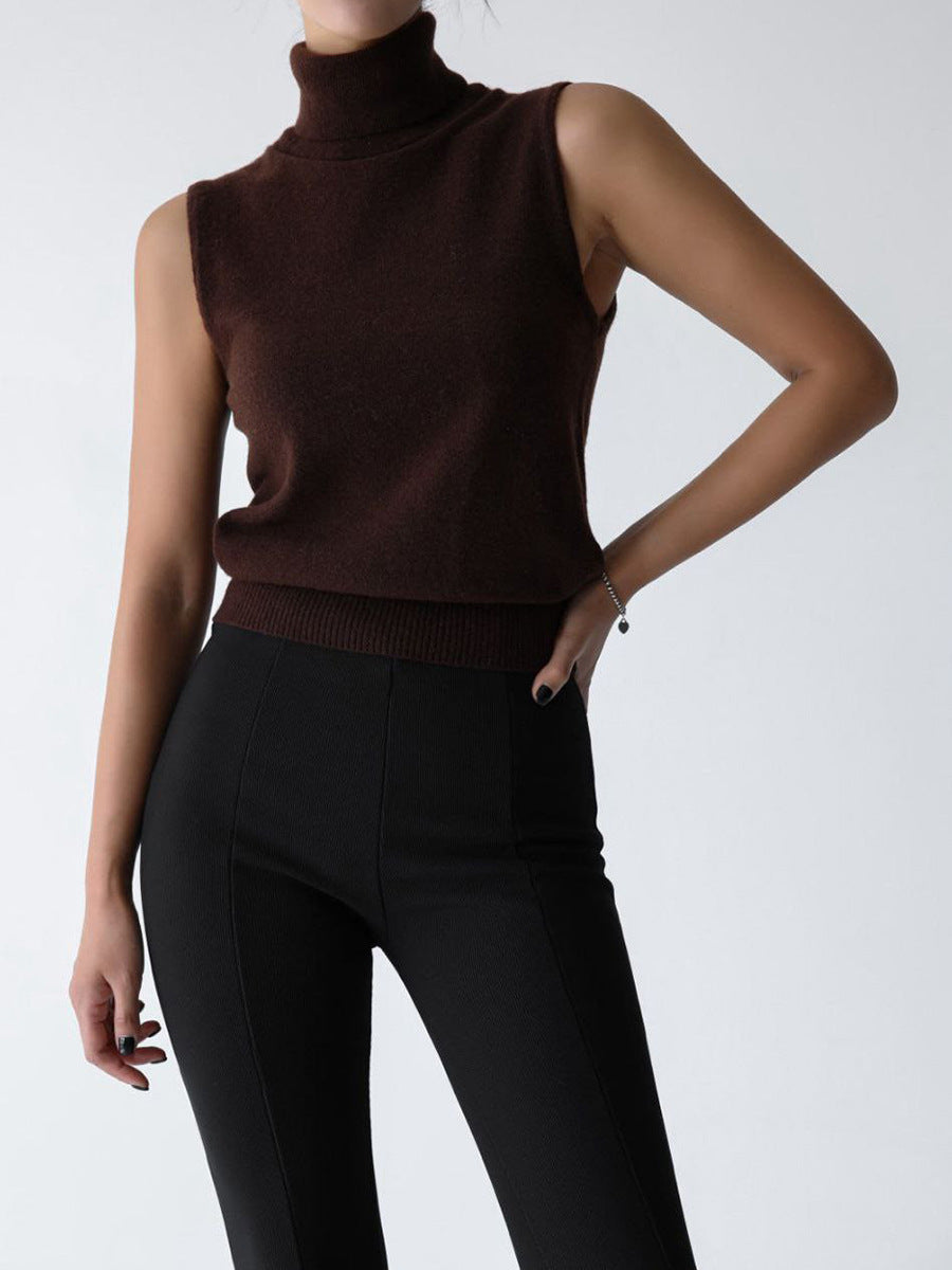 Knitted Sleeveless Vest Autumn High Neck Vest Sweater Minimalist Vest Top Women