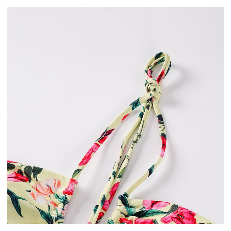 Vintage Floral Strap Hollow Out Cutout out Swimsuit Women Dress