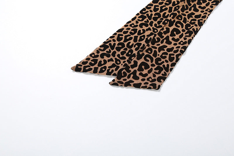 Autumn Winter Women Sexy Leopard Print Halter Strap Backless Slim Fit Cropped Jumpsuit