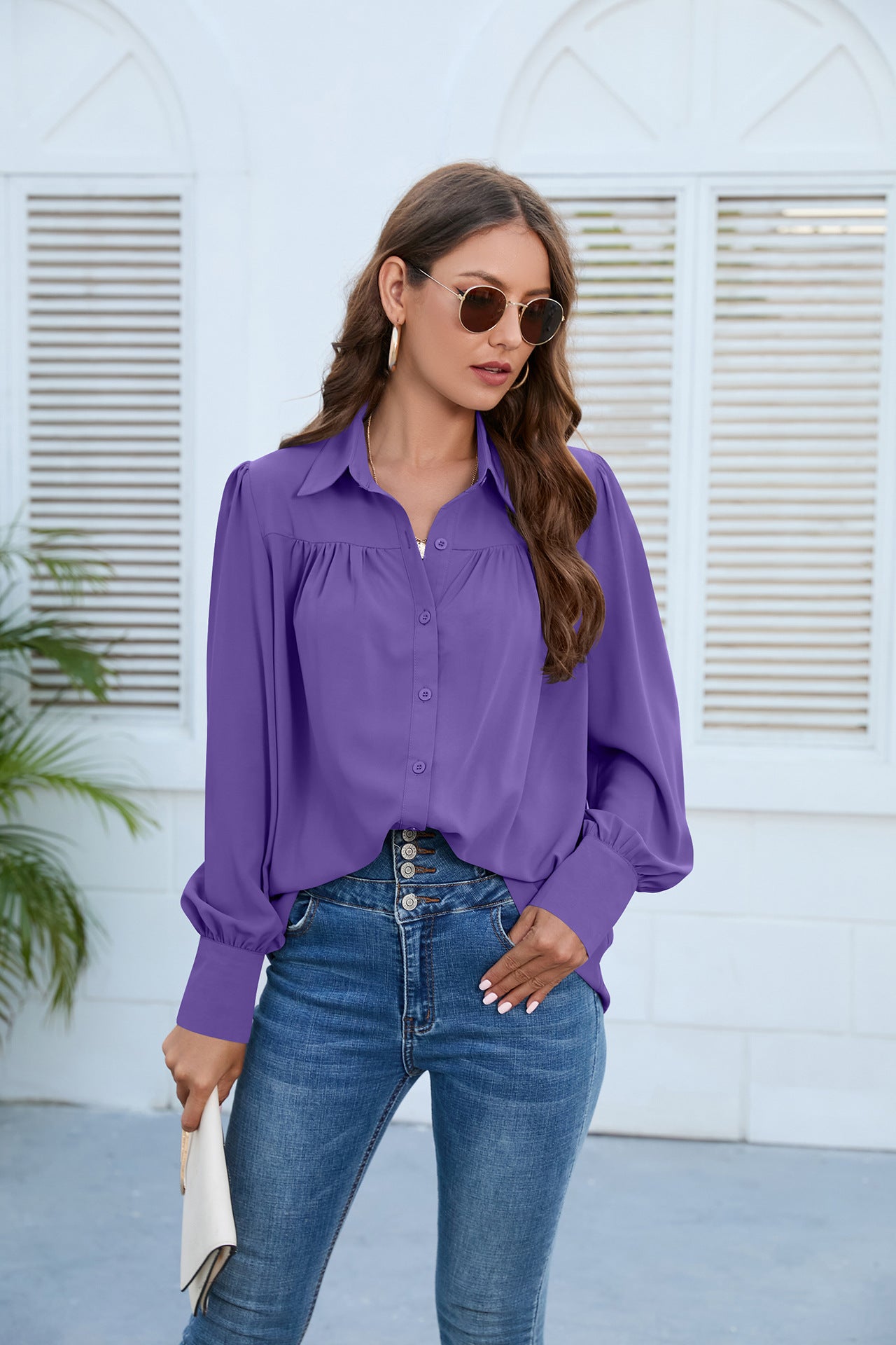 Women Clothing Spring Autumn Chiffon Shirt Women Shirt Pleated Long Sleeved Top Women