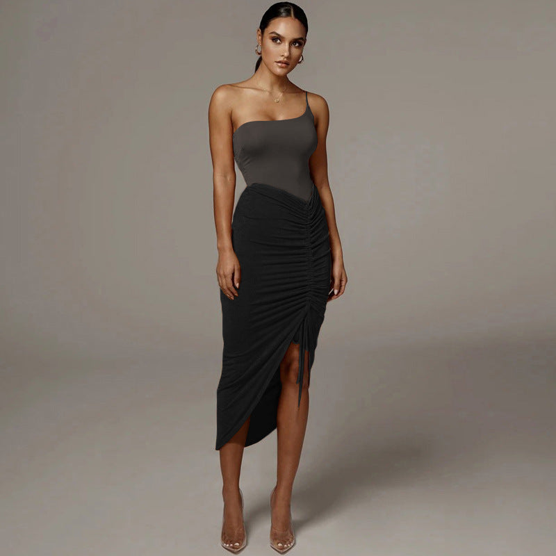 Summer Women Clothing Sexy Slim Fit Irregular Asymmetric Skirt Trend Drawstring Skirt