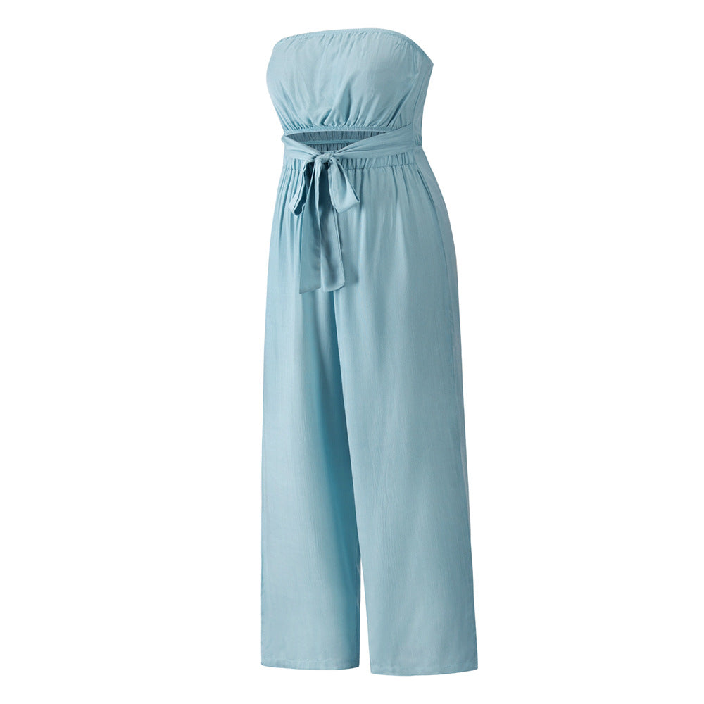 Casual Fashion Set Sexy Backless Slim Fit Jumpsuit Straight Leg Trousers Set Spring Summer New
