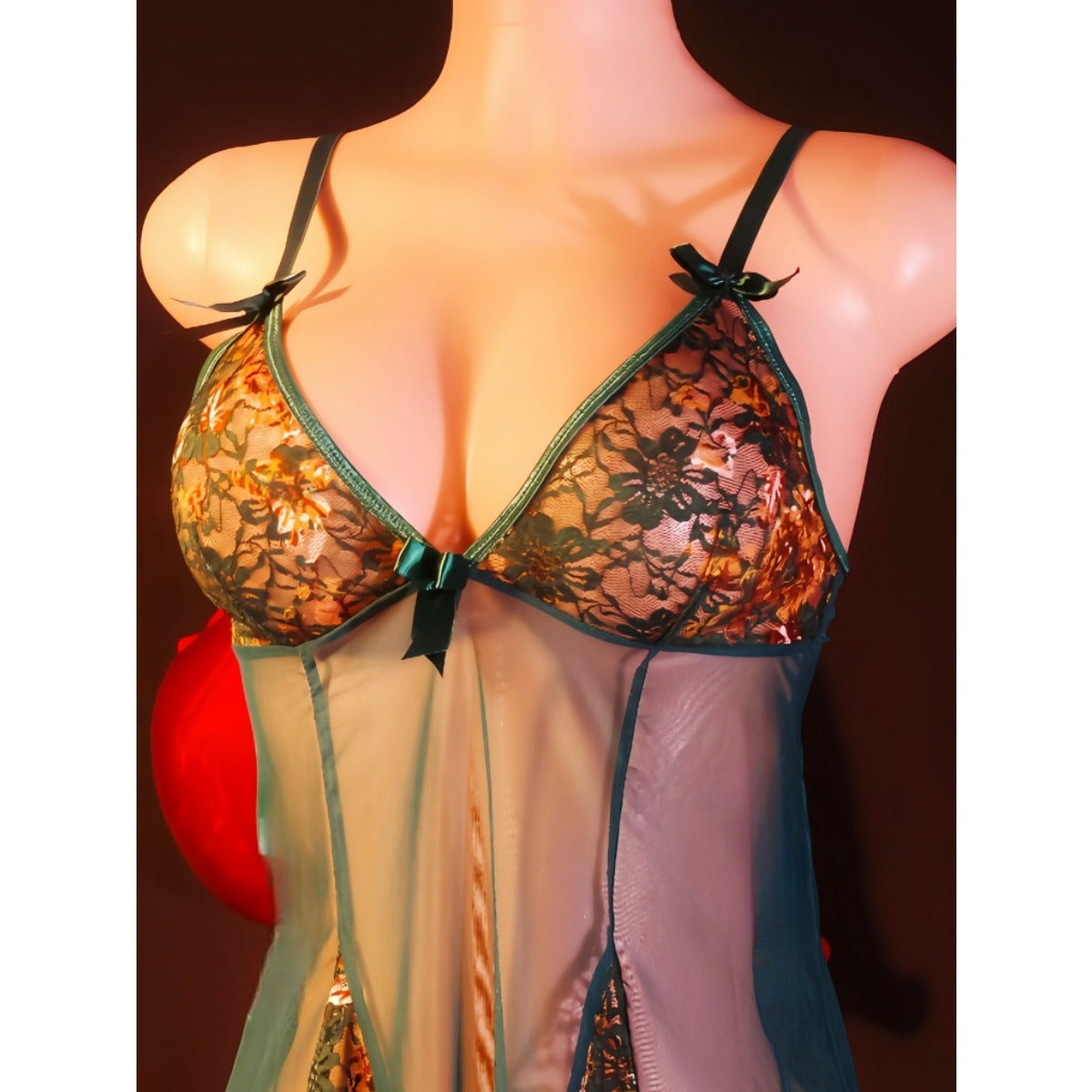 Wine Red Mesh Camisole Nightdress Golden Lace Embroidery Sexy Pajamas Sexy Underwear Two Piece