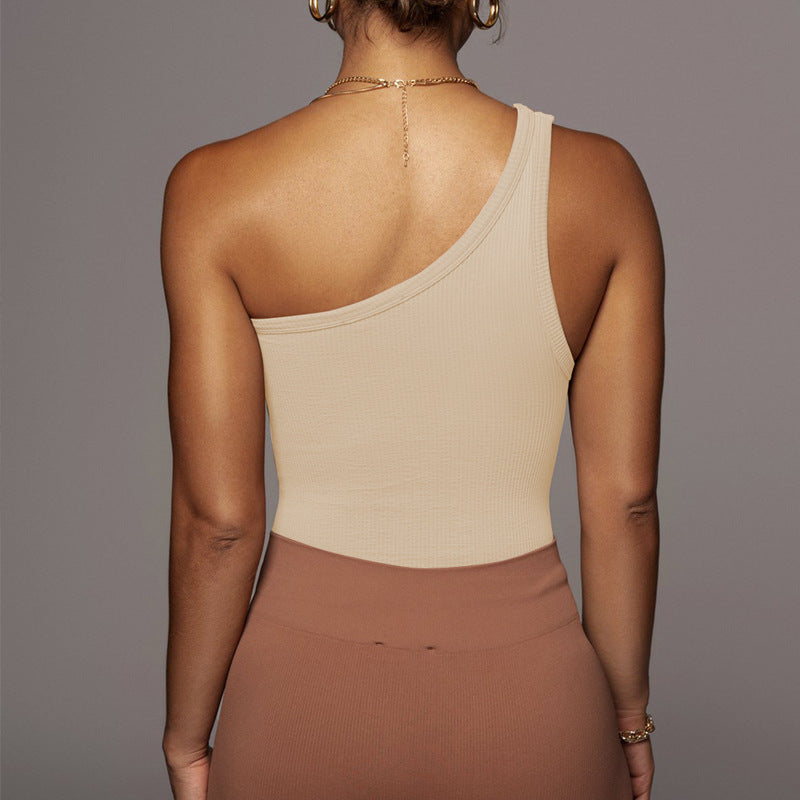 Short Slim-Fit Ribbed Top Summer Women Clothing Trendy One-Shoulder Sleeveless Camisole
