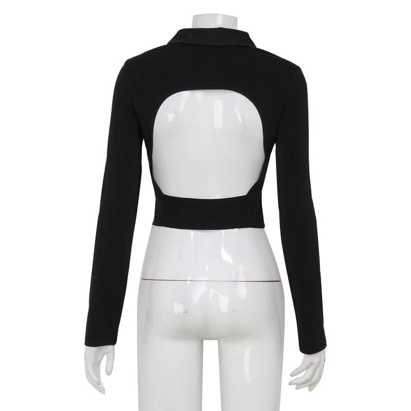 Autumn Women Clothing Sexy Long Sleeve Zipper Cardigan Slim Fit Slim Sexy Backless Short Top