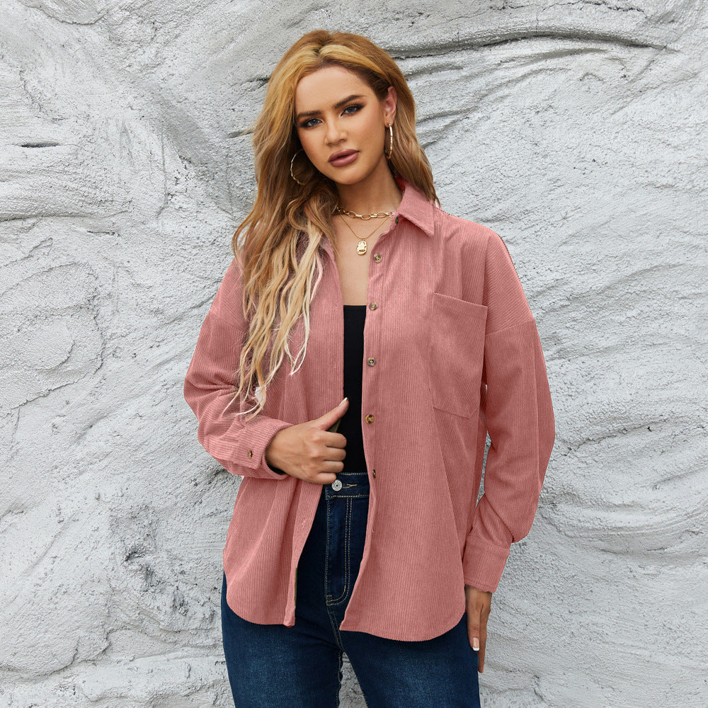 Top Women Autumn Winter Corduroy Women Loose Jacket Coat Solid Color Shirt Outerwear