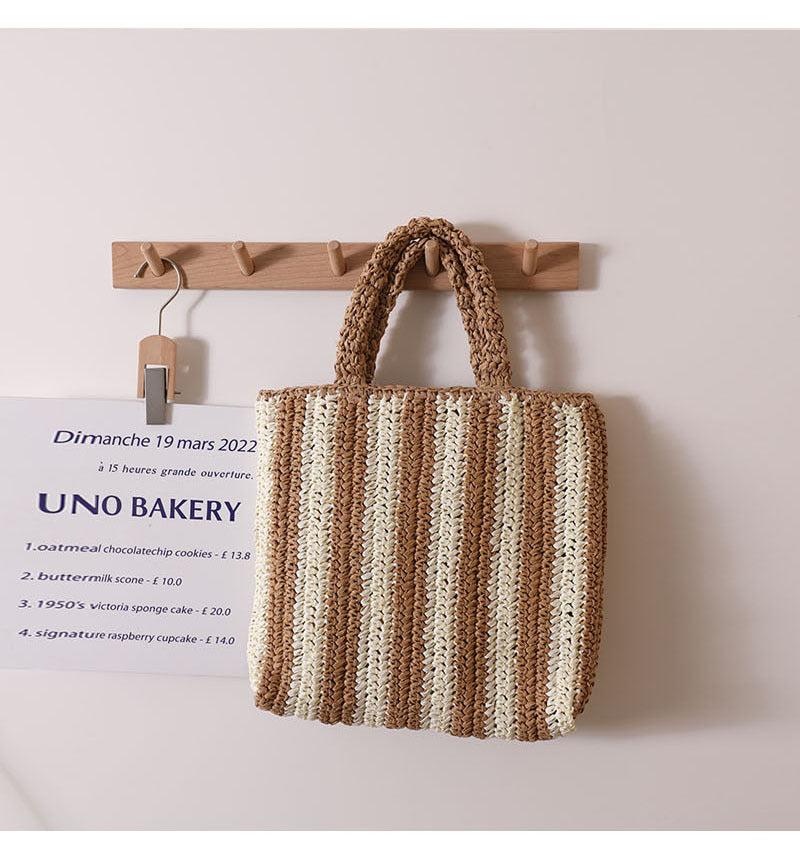 Vertical Stripes French Straw Bag Portable Contrast Color Straw Bag Woven Bag Women's Bag Seaside Vacation Beach Bag