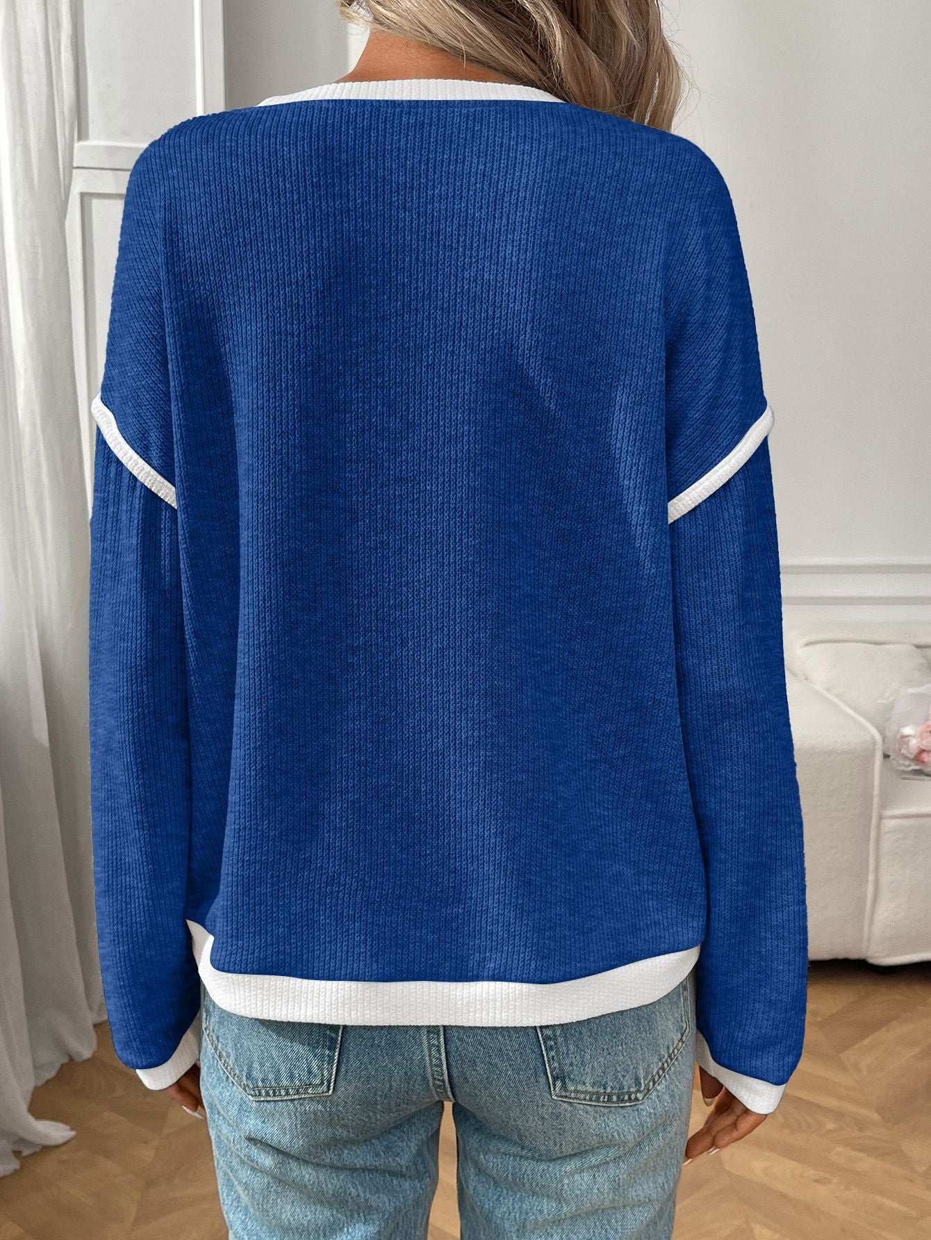 Autumn Winter Women Clothing round Neck Imitation Sweater Long Sleeve Loose Multicolor Top