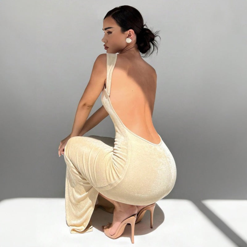 Women Clothing Summer Maxi Dress Elegance Sleeveless Slim Fit Backless Split Dress