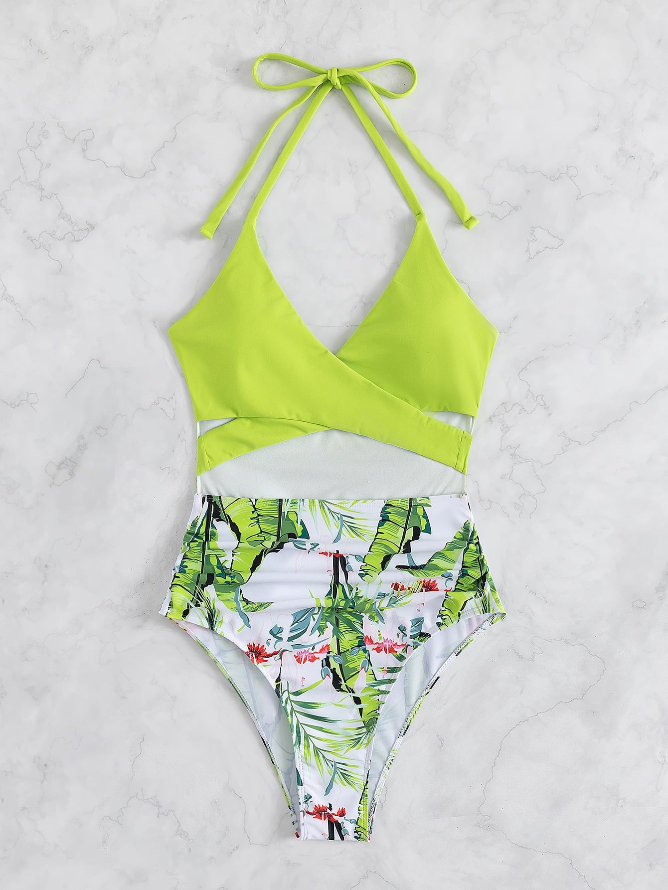 Swimsuit Women Triangle One Piece Lace Printing Bikini Swimsuit Crisscross
