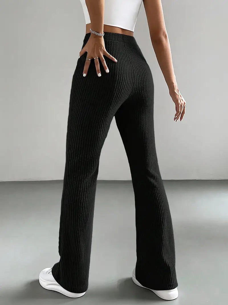 Bell Bottom Pants Women Autumn Solid Color Casual Pants Rib Knitted Fashionable All Match Slim Fit Women Pants