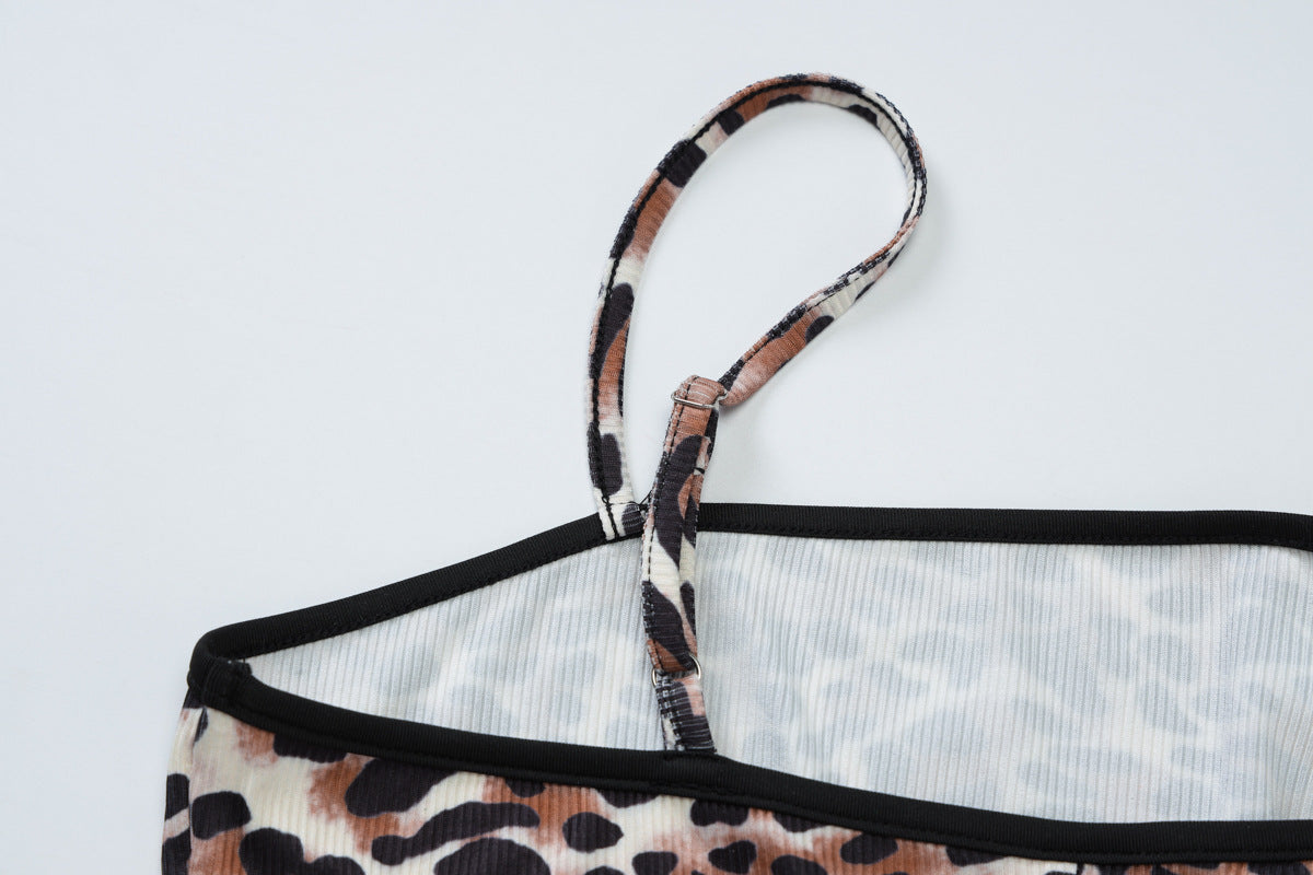 Women Clothing Summer Leopard Print Printed Sexy Sling Slim Sheath Jumpsuit