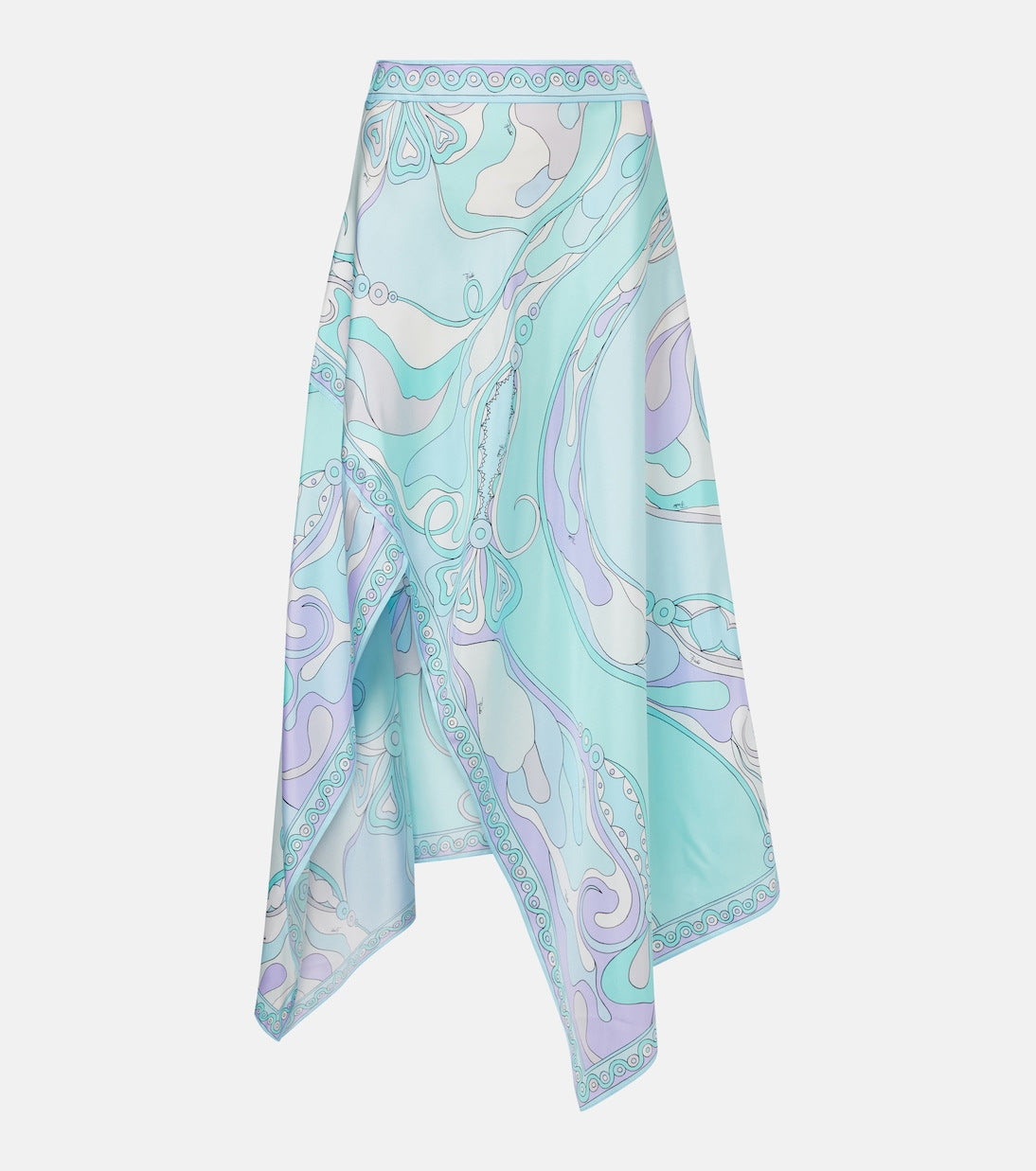 Printed Satin Halter Backless Top Irregular Asymmetric Skirt Two Piece Sets