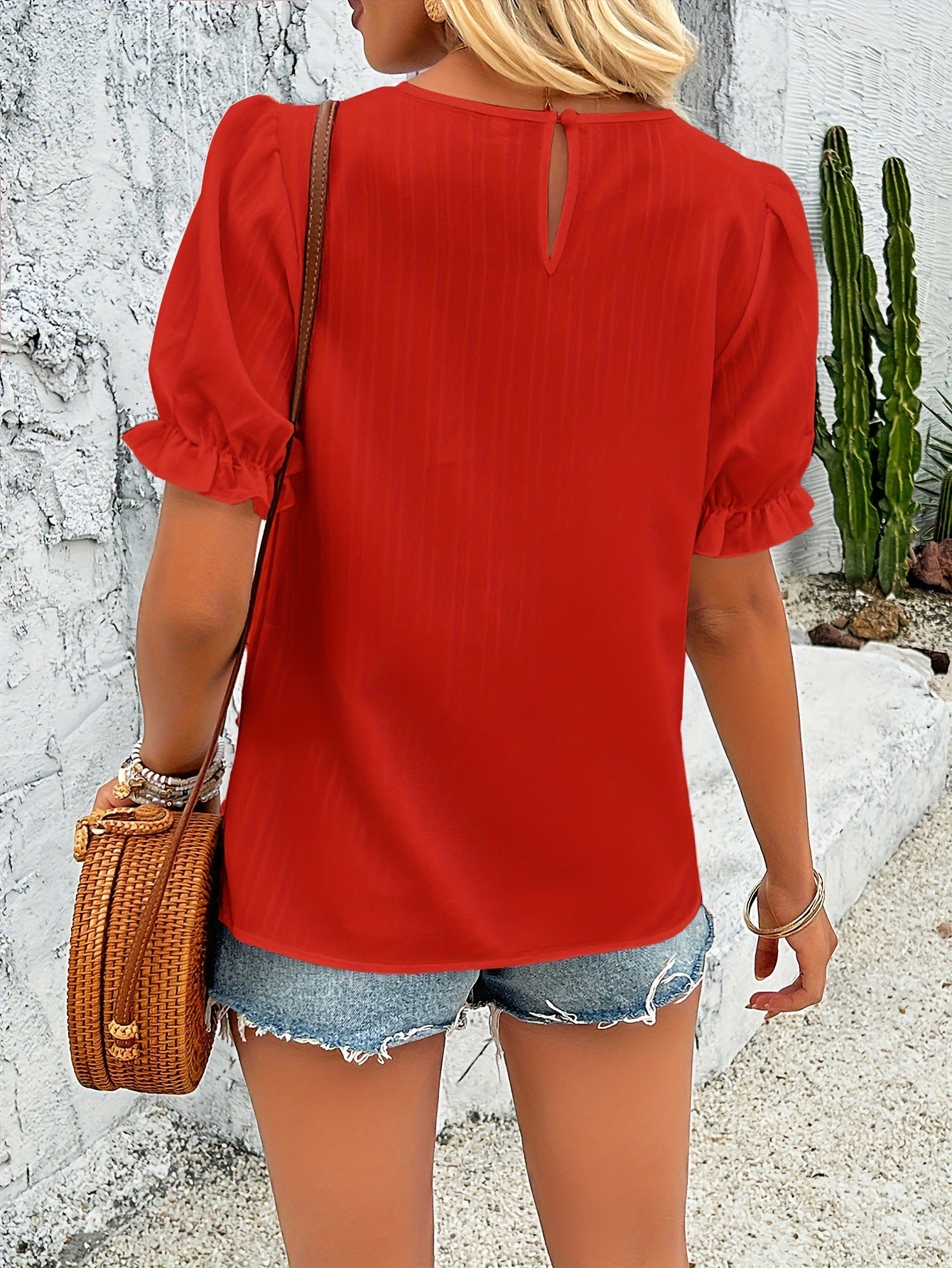 Simple Holiday Stringy Selvedge Short Sleeve Shirt Women Clothing Autumn Winter