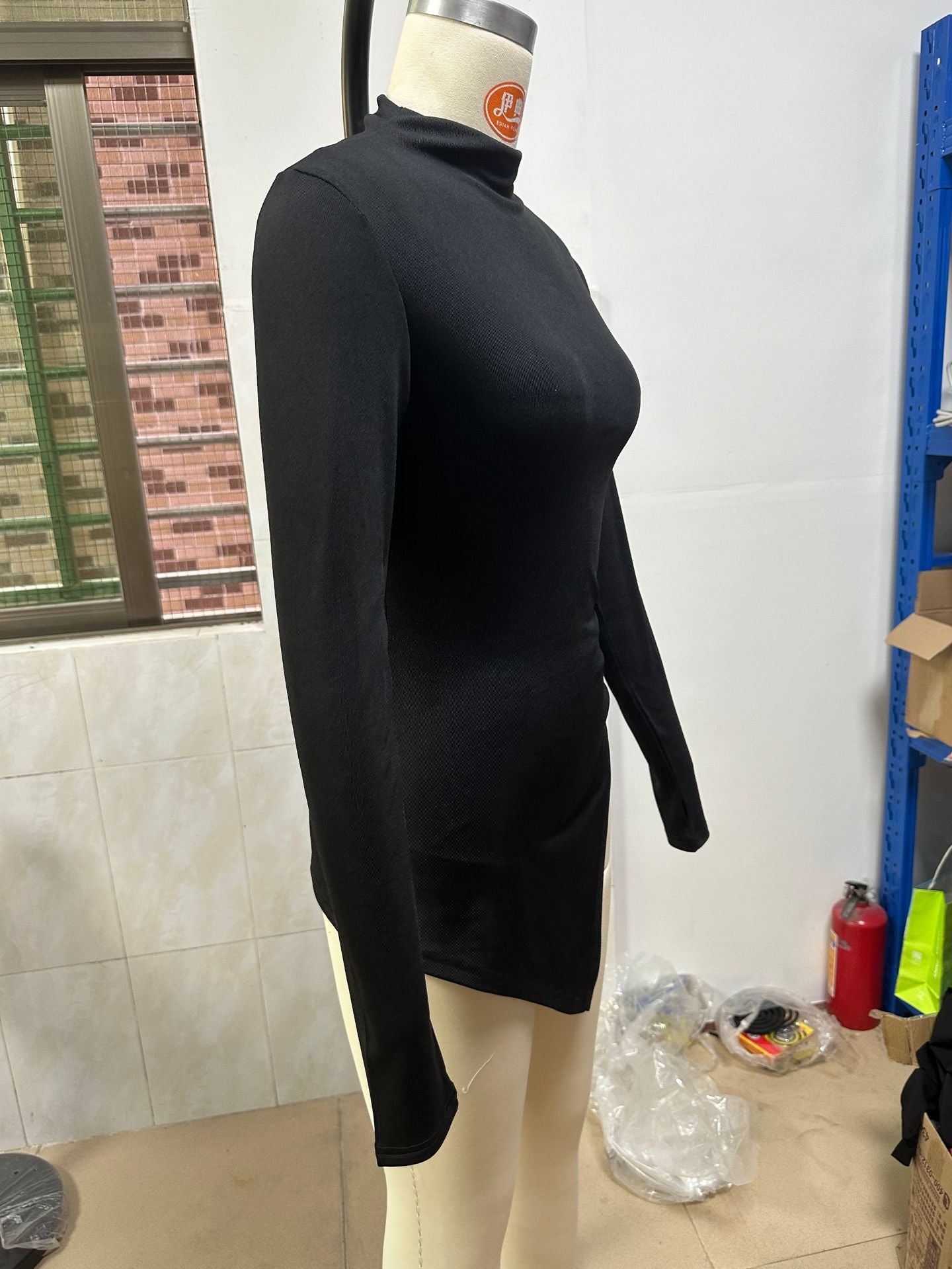 Spring Autumn Solid Color Irregular Asymmetric Split Long Sleeve T shirt Half Turtleneck Slim Fit Pullover Bottoming