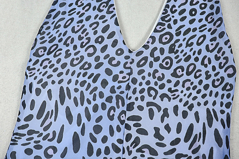 Leopard Print Women Wear Print Micro Transparent Niche Jumpsuit Halter U Collar Sheath Jumpsuit