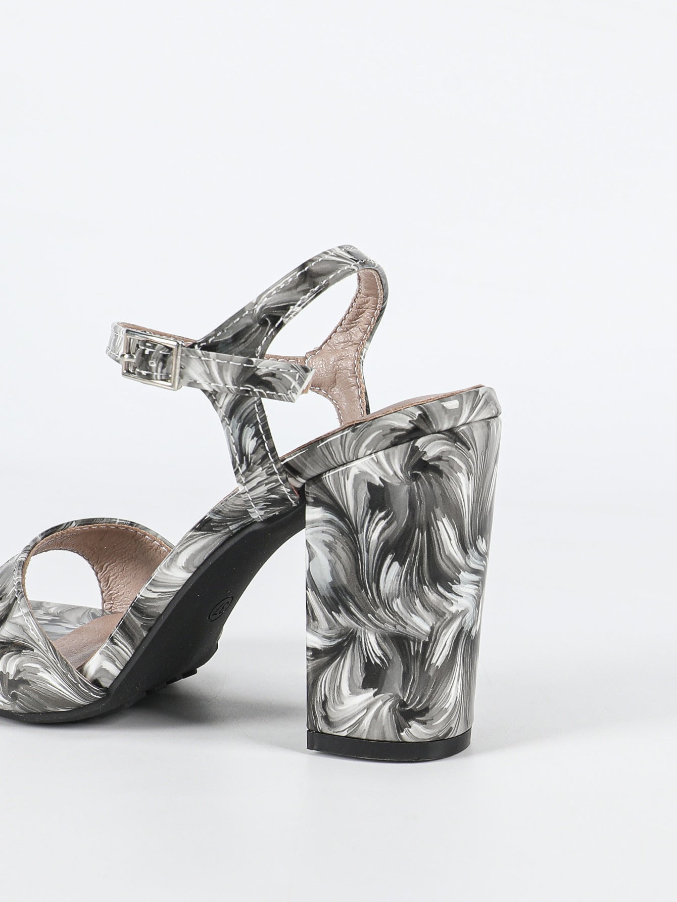 Round Toe High Heel Sandal Slippers Women Summer One Strap Floral Chunky Heel Sandals