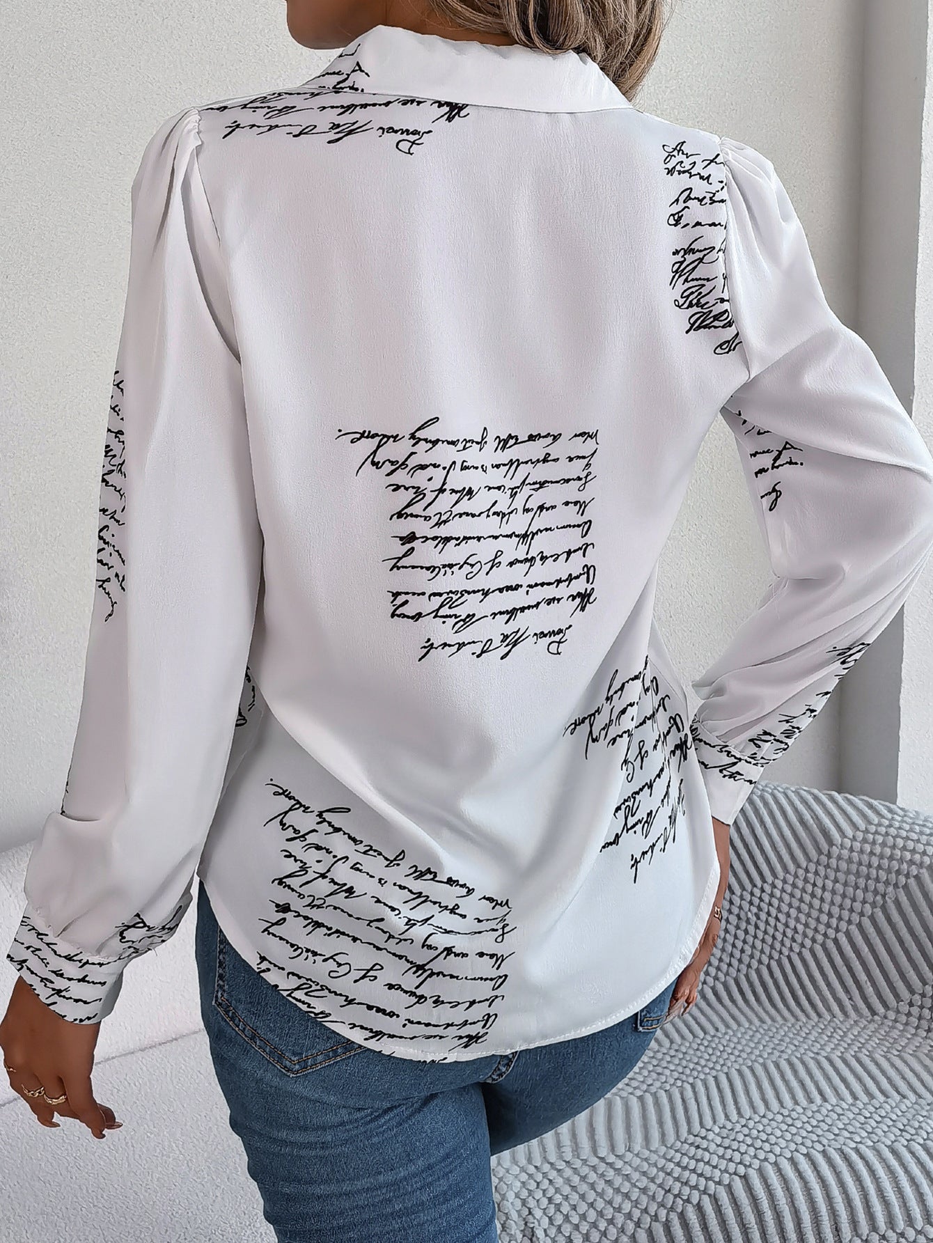 Autumn Winter Casual All Match Letters Suit Collar Long Sleeve Shirt Women Clothing
