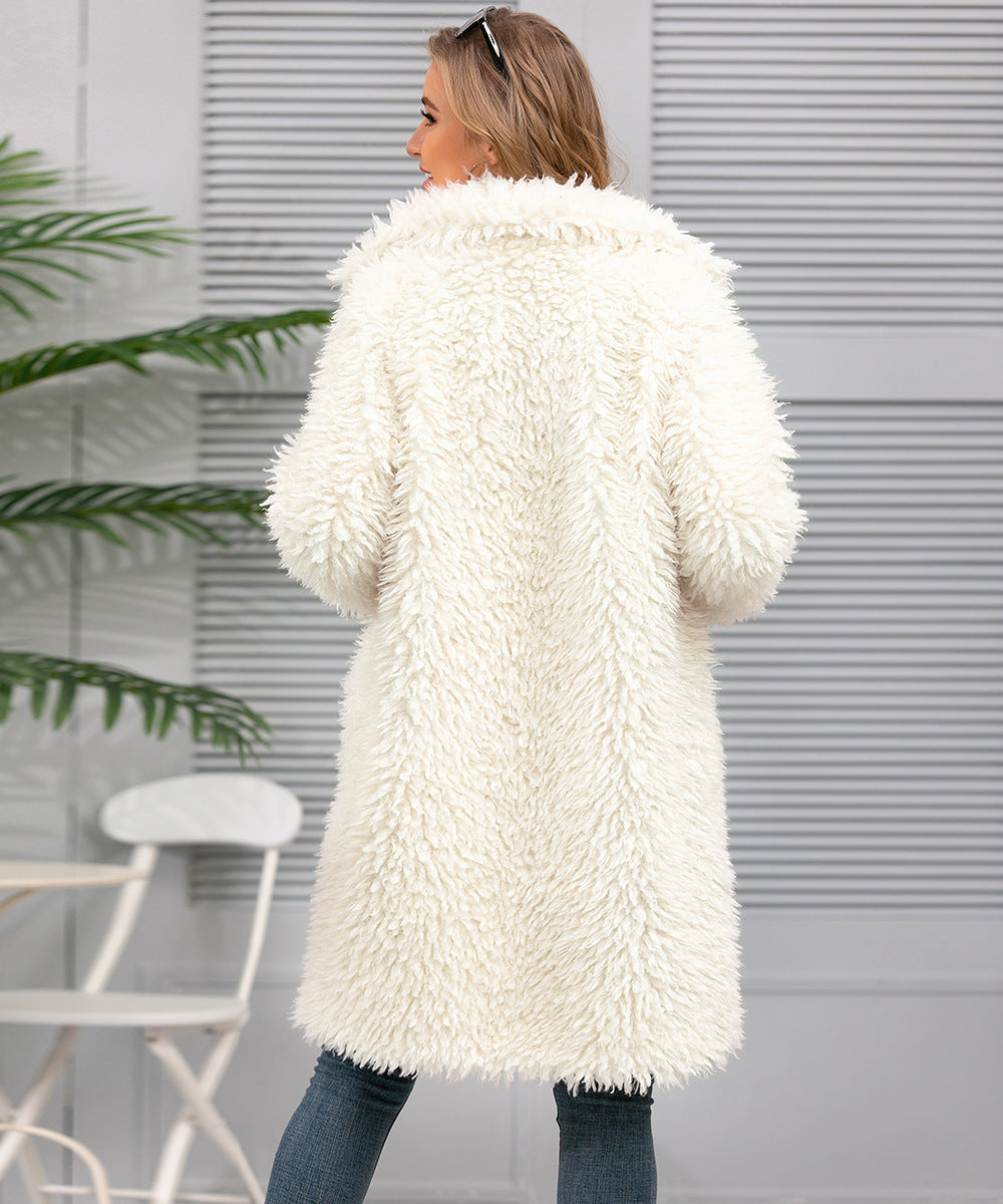 Ladies Faux Fur Coat Top Plush Collared Coat Long Autumn Winter