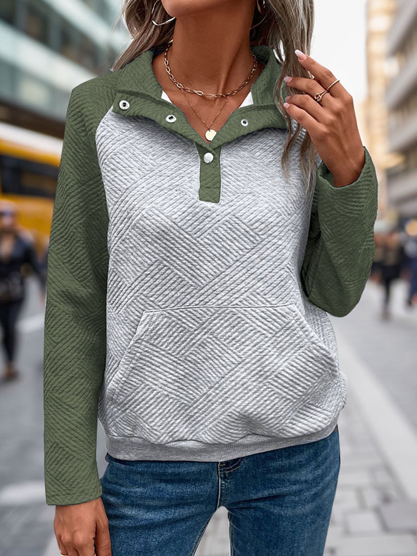 Fall Sweatshirt Pullover Multicolor Polo Collar Sweatshirt for Women