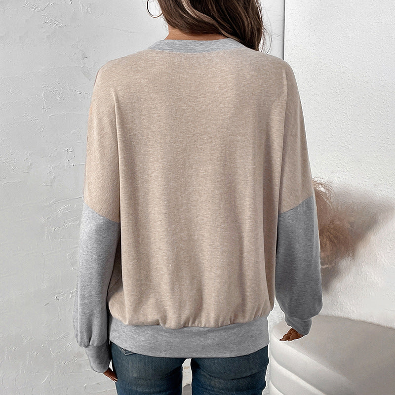 Autumn Casual round Neck Long Sleeve Color Blocking Sweatshirt for Women