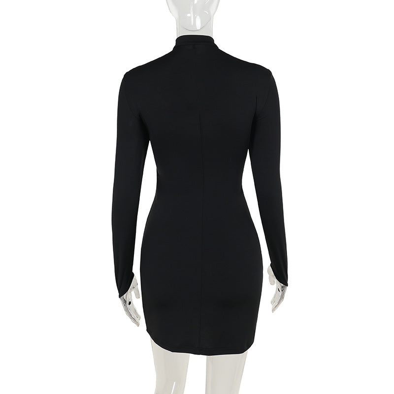 Hollow Out Cutout Sexy Waist Trimming Tied Long Sleeves Sheath Dress Women Clothing
