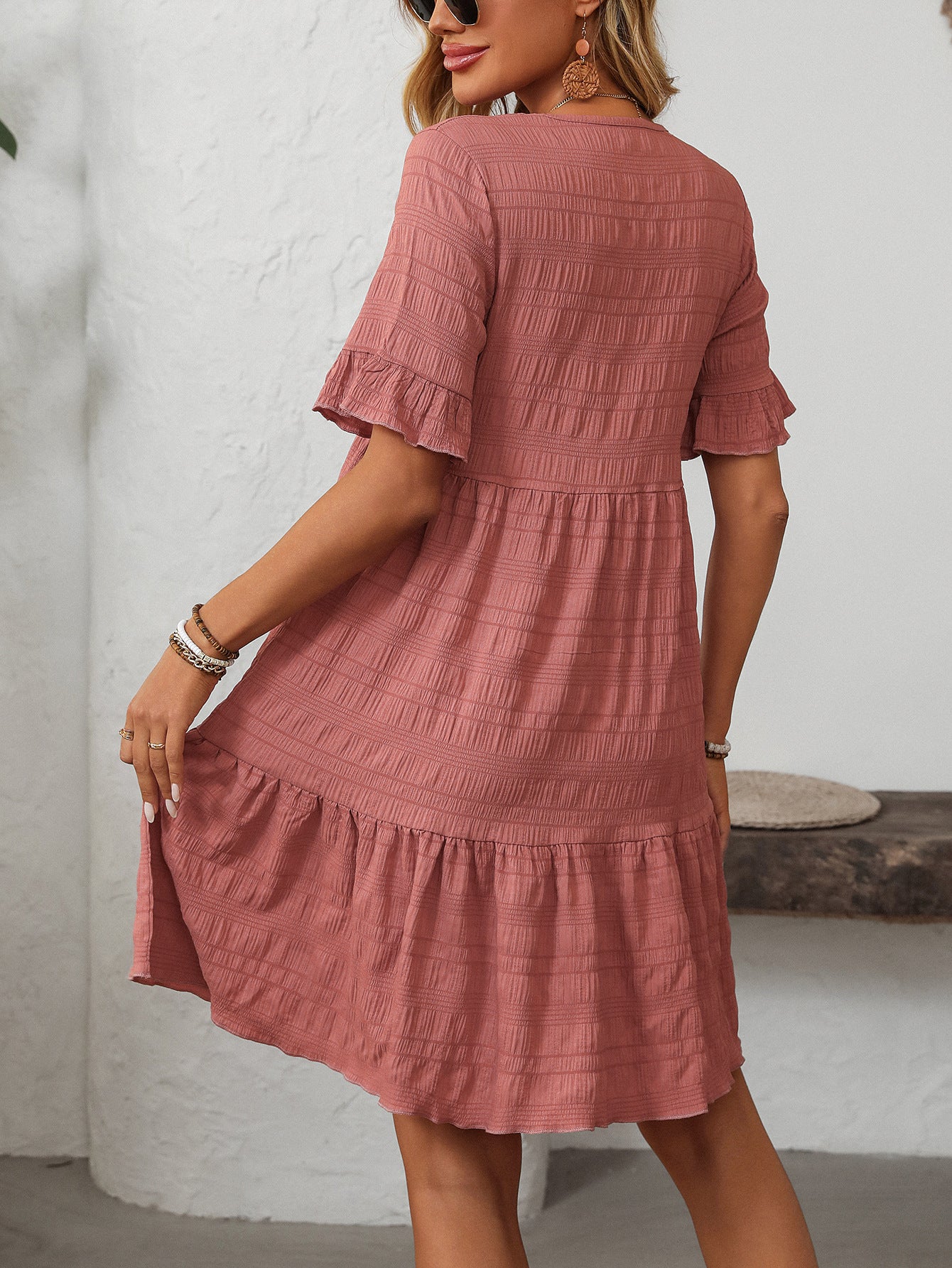 Spring Summer Women Clothing Loose Casual Short Sleeve Flowy Dress
