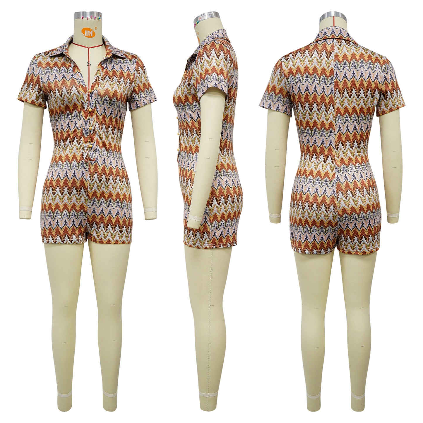 Women Wear Wave Pattern Color Stripes V neck Short Sleeve Romper