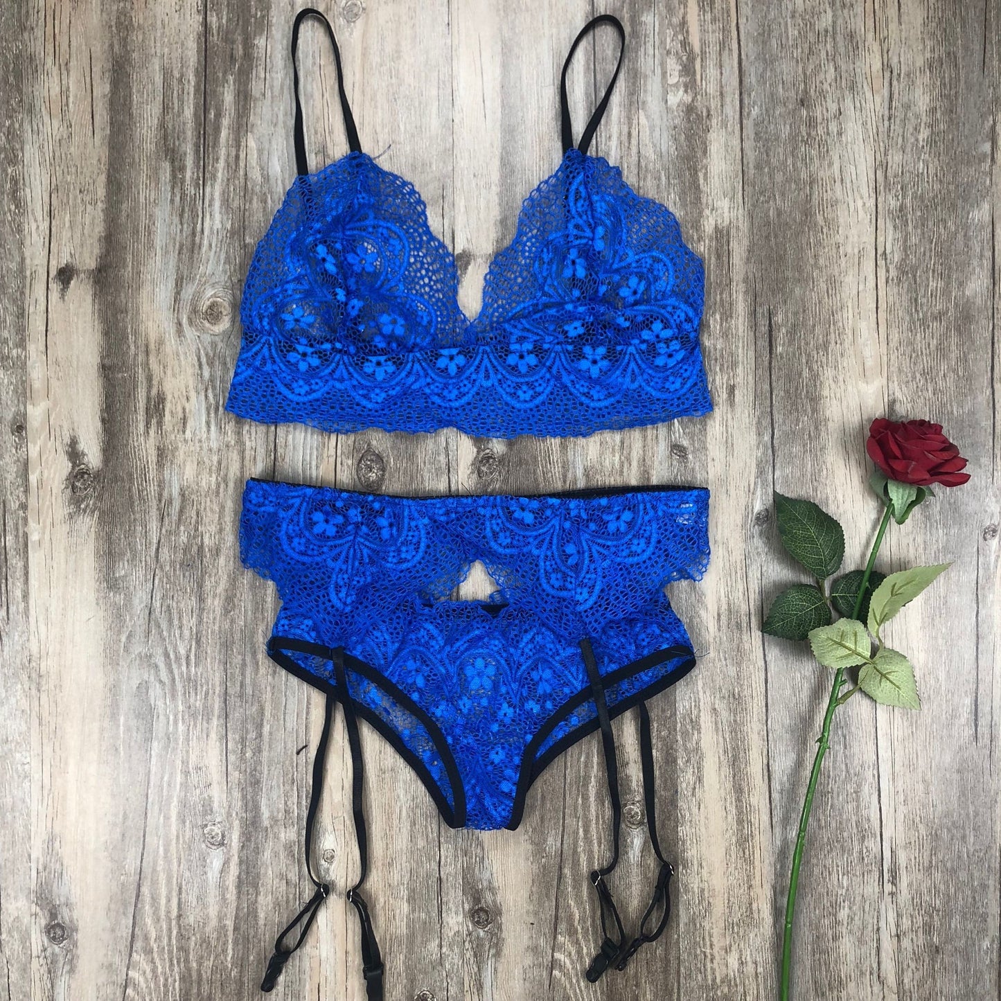 Popular Sexy Lingerie Set Lace Stitching Sexy Three Piece Lace Underwear