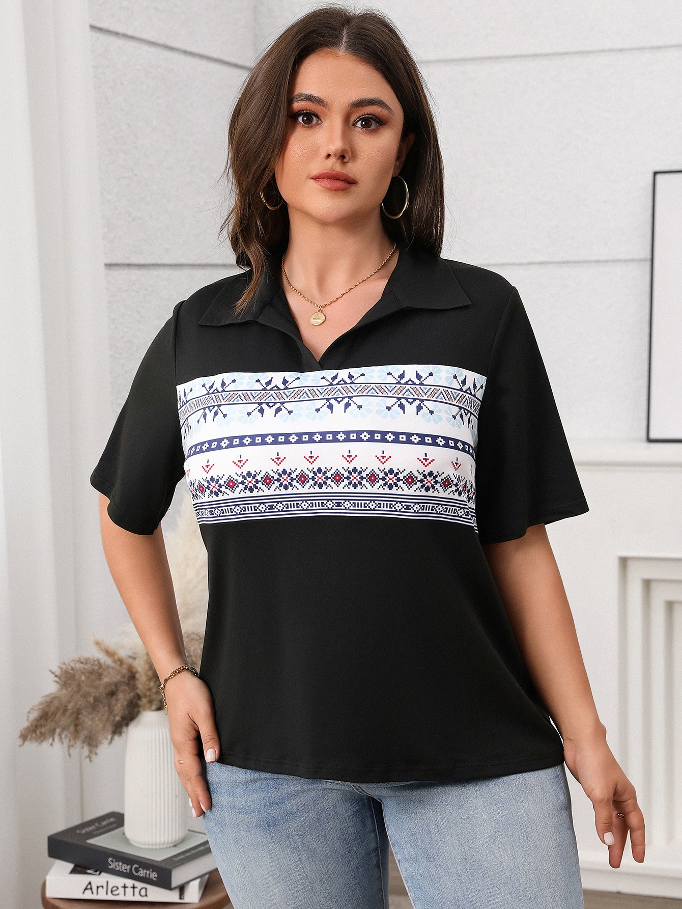 Women Clothes Top Polo Shirt Short Sleeve Summer Casual Polo Collar Printed T shirt