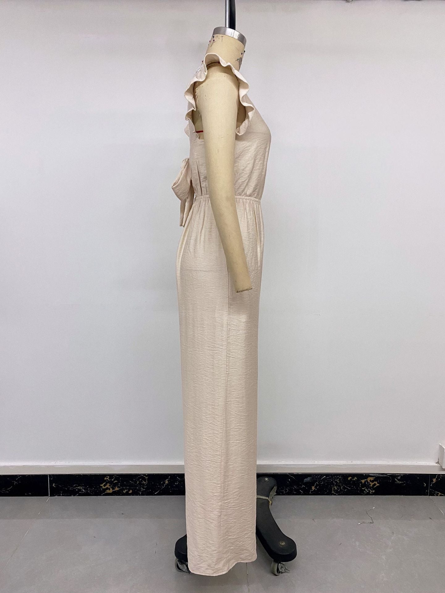 French Pastoral Flying Sleeves V neck Back Bow Jumpsuit