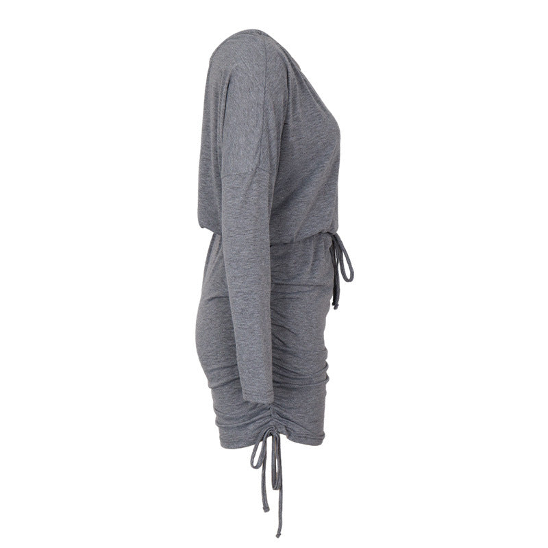 Women Long Sleeve Batwing Sleeve Solid Color Spring Dress