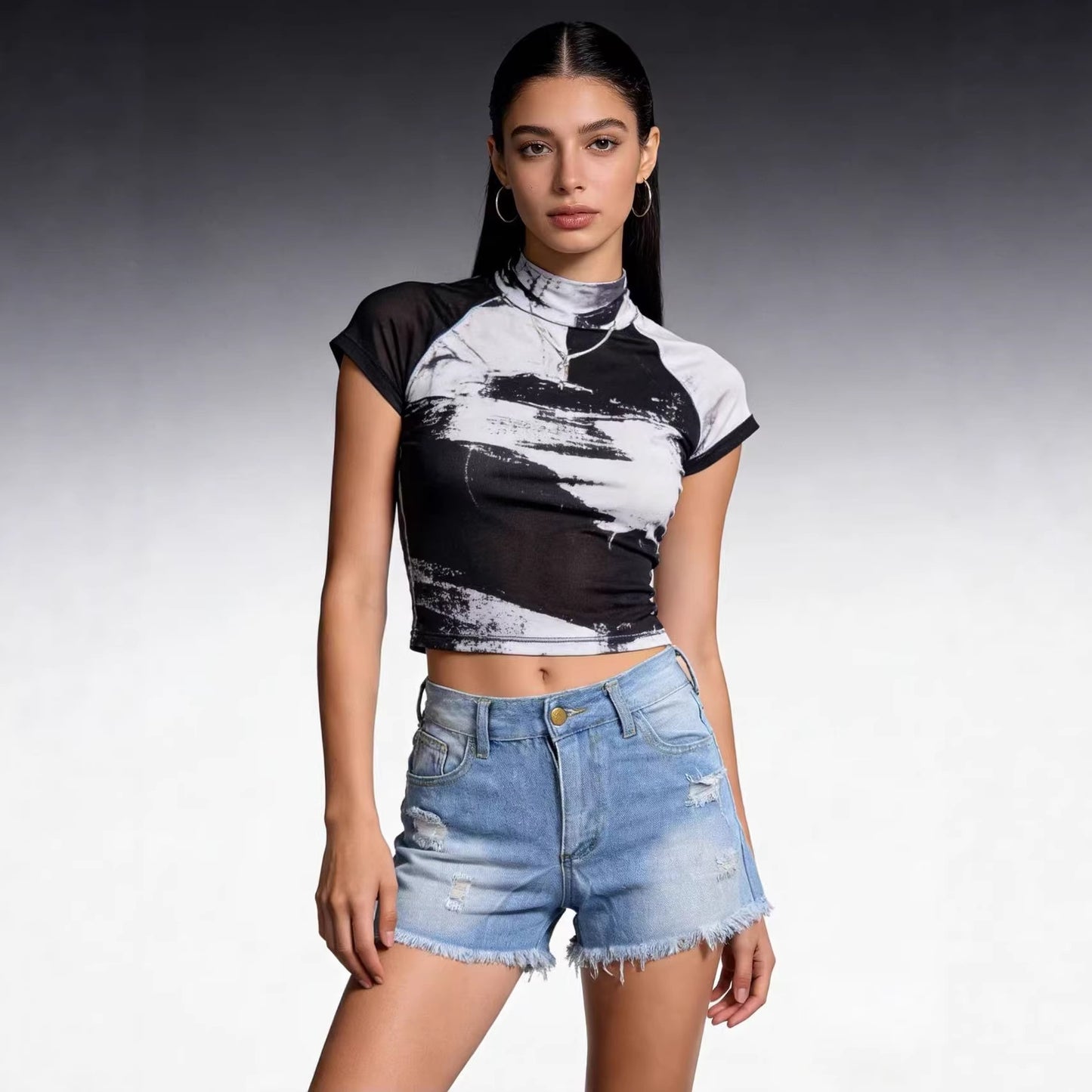 Women High Waist Slim Ripped Shorts