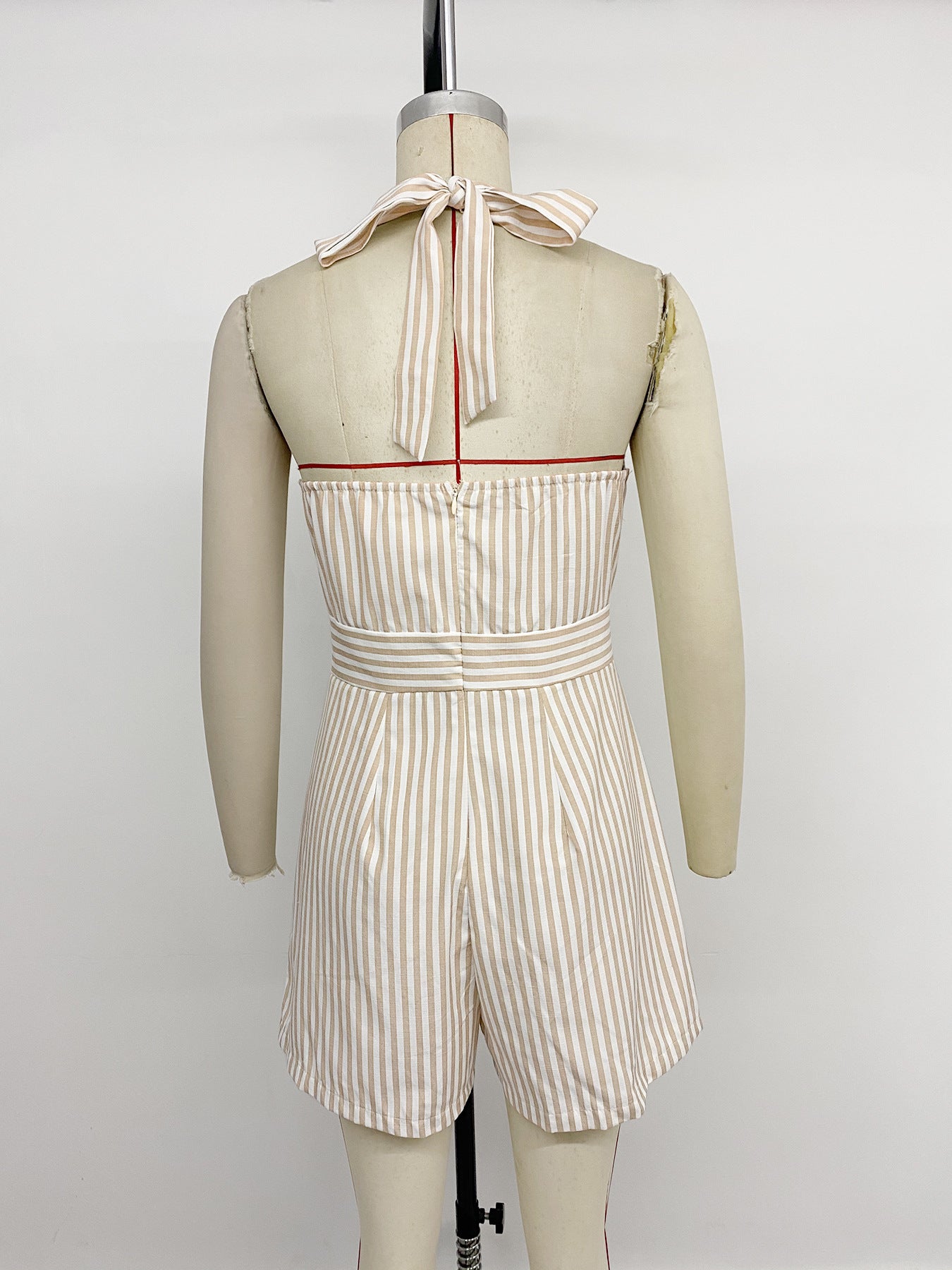 Casual Vacation Jumpsuit Fitted Waist Striped Halter Romper
