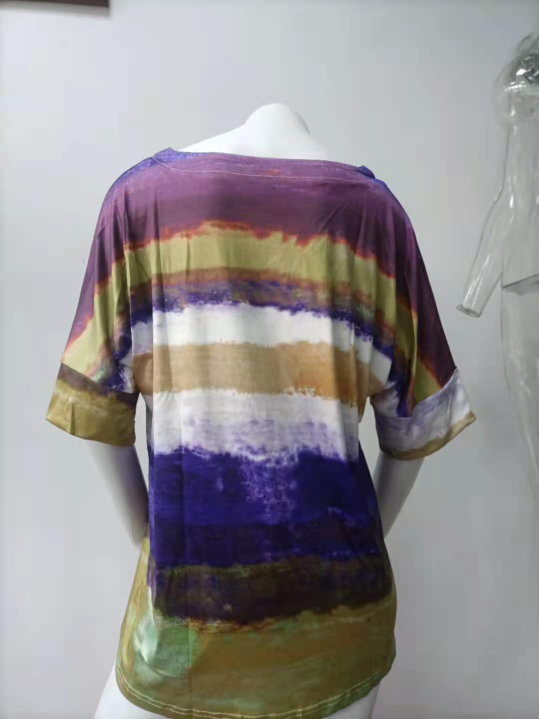 Women Clothing Summer Gradient Contrast Women Short-Sleeved T-shirt Women