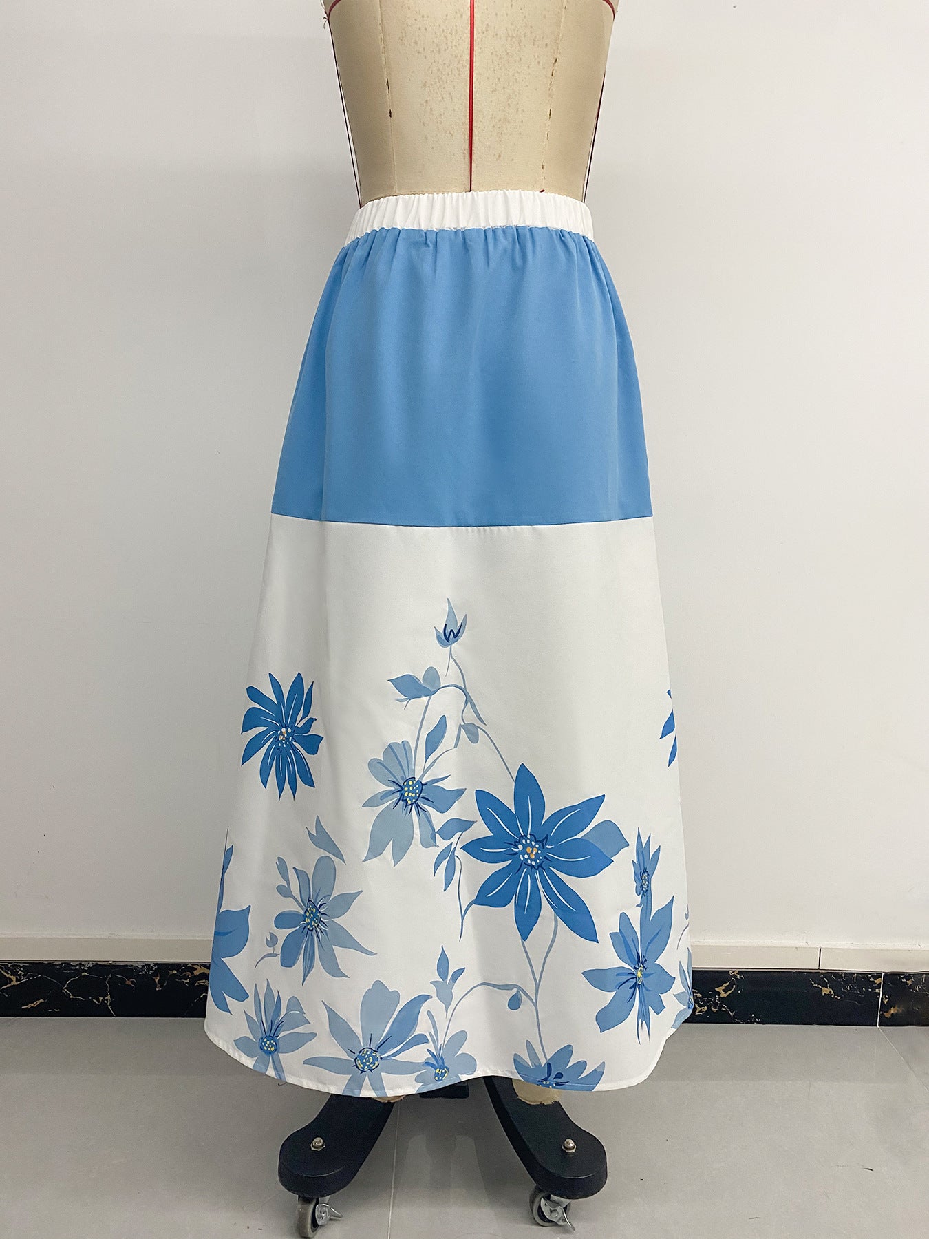 Summer Casual Multicolor Printing High Waist Long A line Skirt Women Clothing