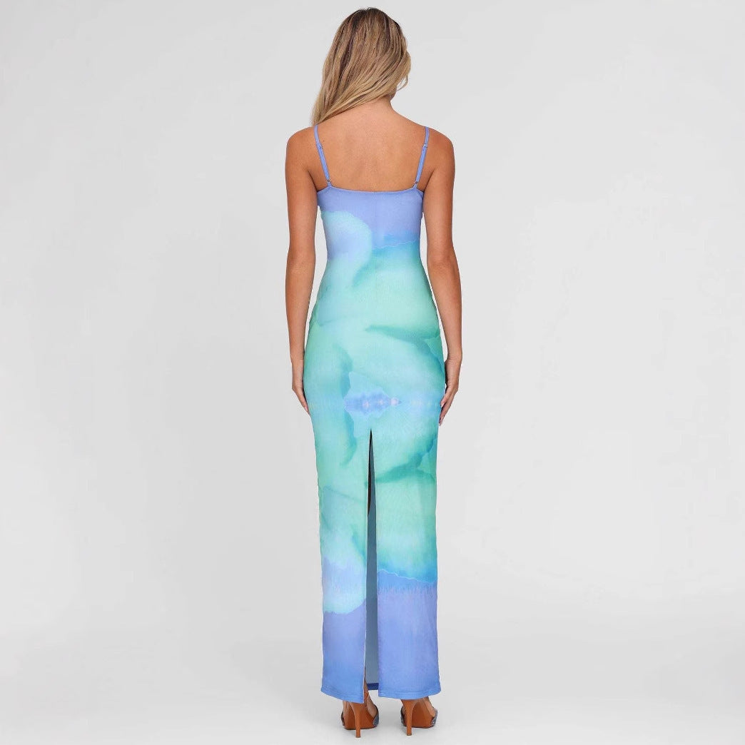 Summer Sexy Gradient Printing Sling Slim Slimming Sheath Dress Women Clothing