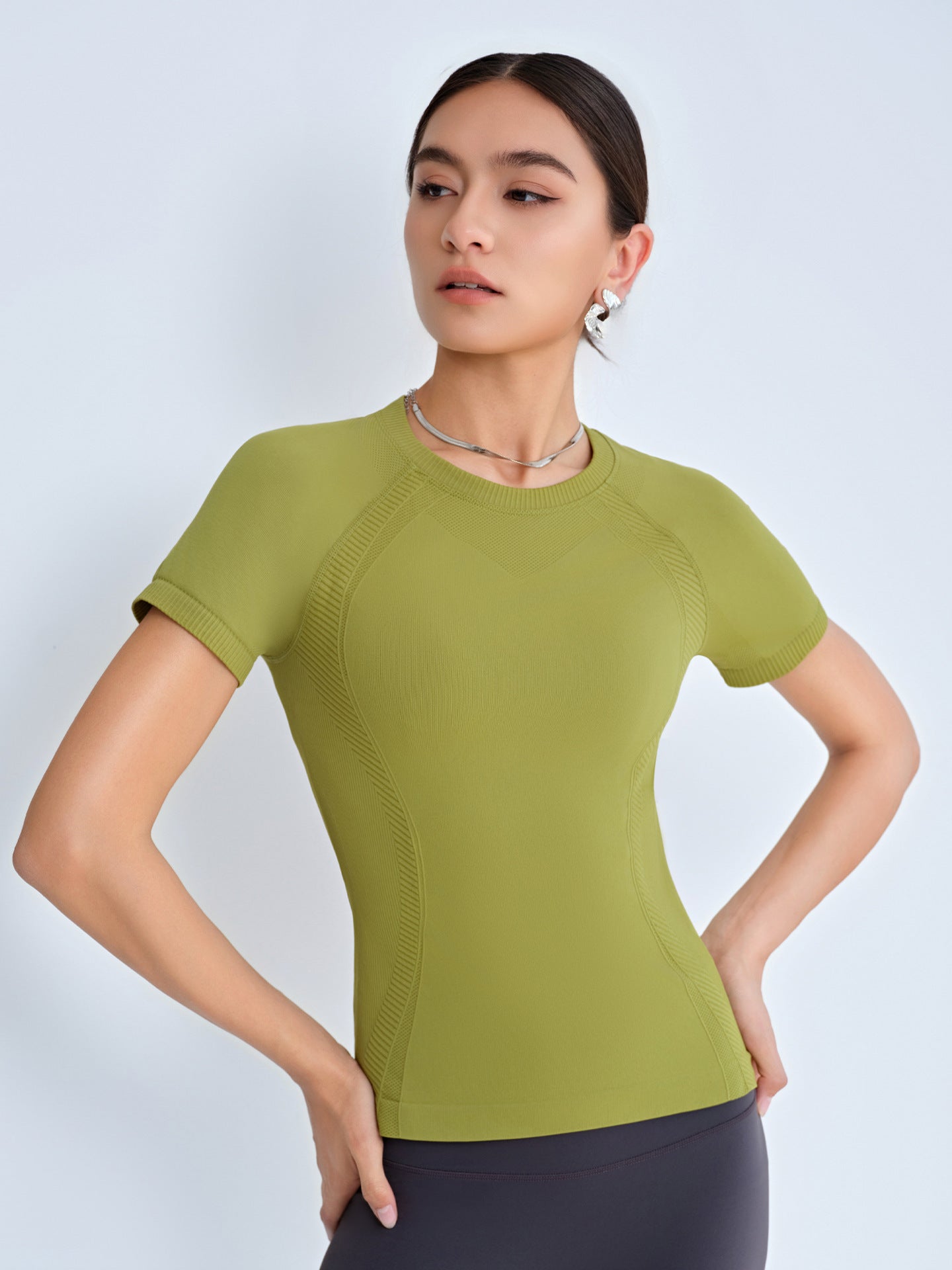 Spring Summer 3D Seamless Weaving Texture Sports Yoga Training Fitness Tight Short Sleeve Yoga T shirt Top