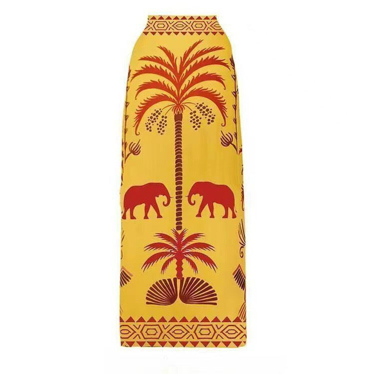 Lonkey Swimwear Retro Printed Mesh Trousers Conservative Swimwear Bikini