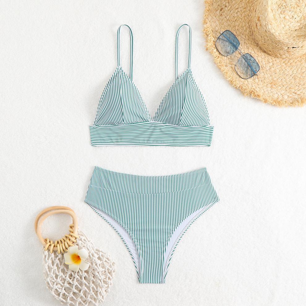 Split Swimsuit Bikini Sexy Swimsuit Slim Striped High Waist Bikini Swimsuit