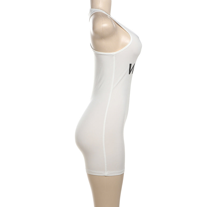 Women Summer Sexy Backless Solid Color Sling Sports Tight Jumpsuit