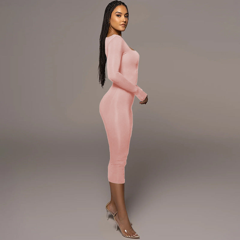 Winter Arrival Women's Sexy Sexy Slim Fleece Square Collar Long Sleeve Dress
