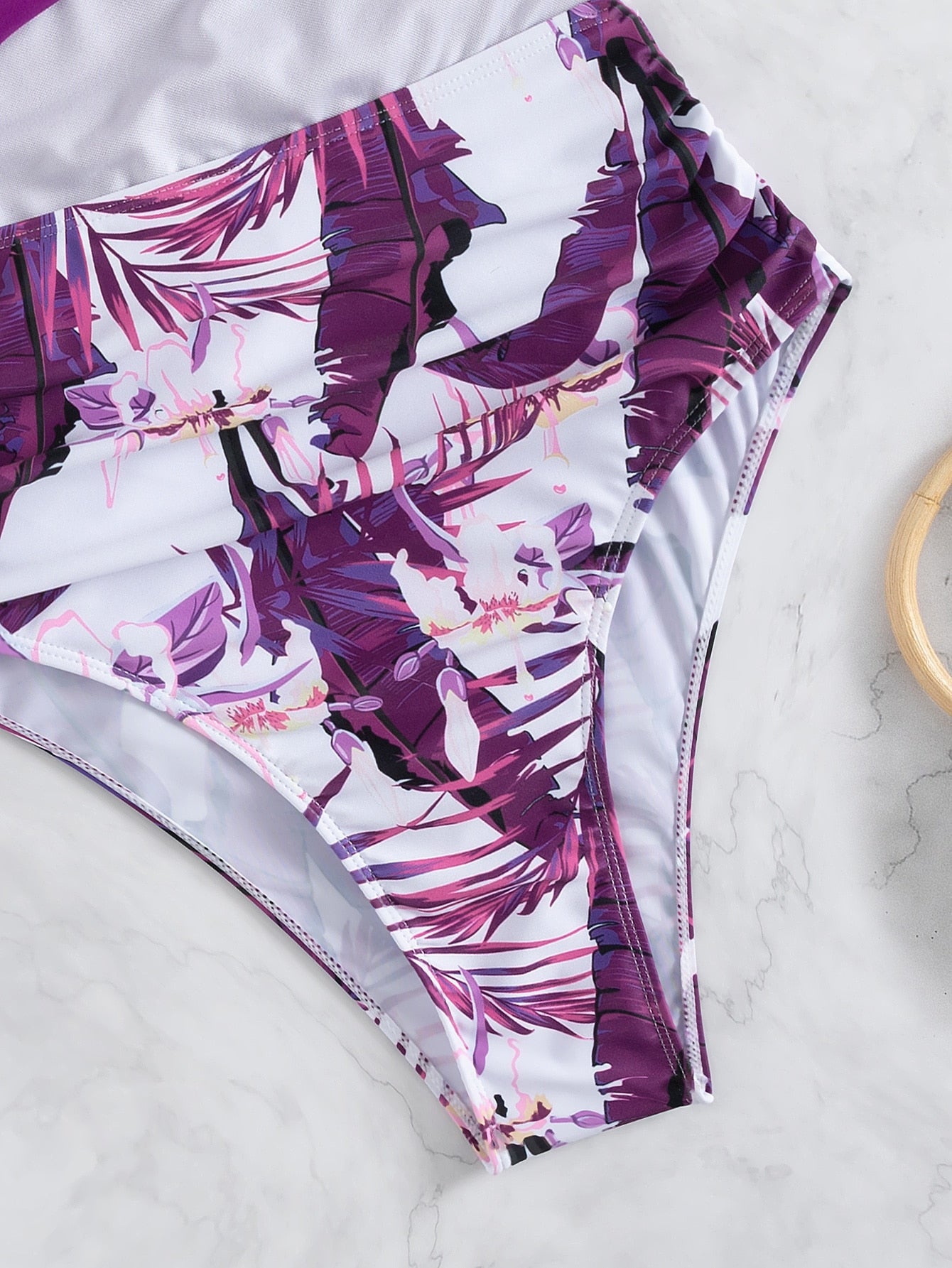 Swimsuit Women Triangle One Piece Lace Printing Bikini Swimsuit Crisscross