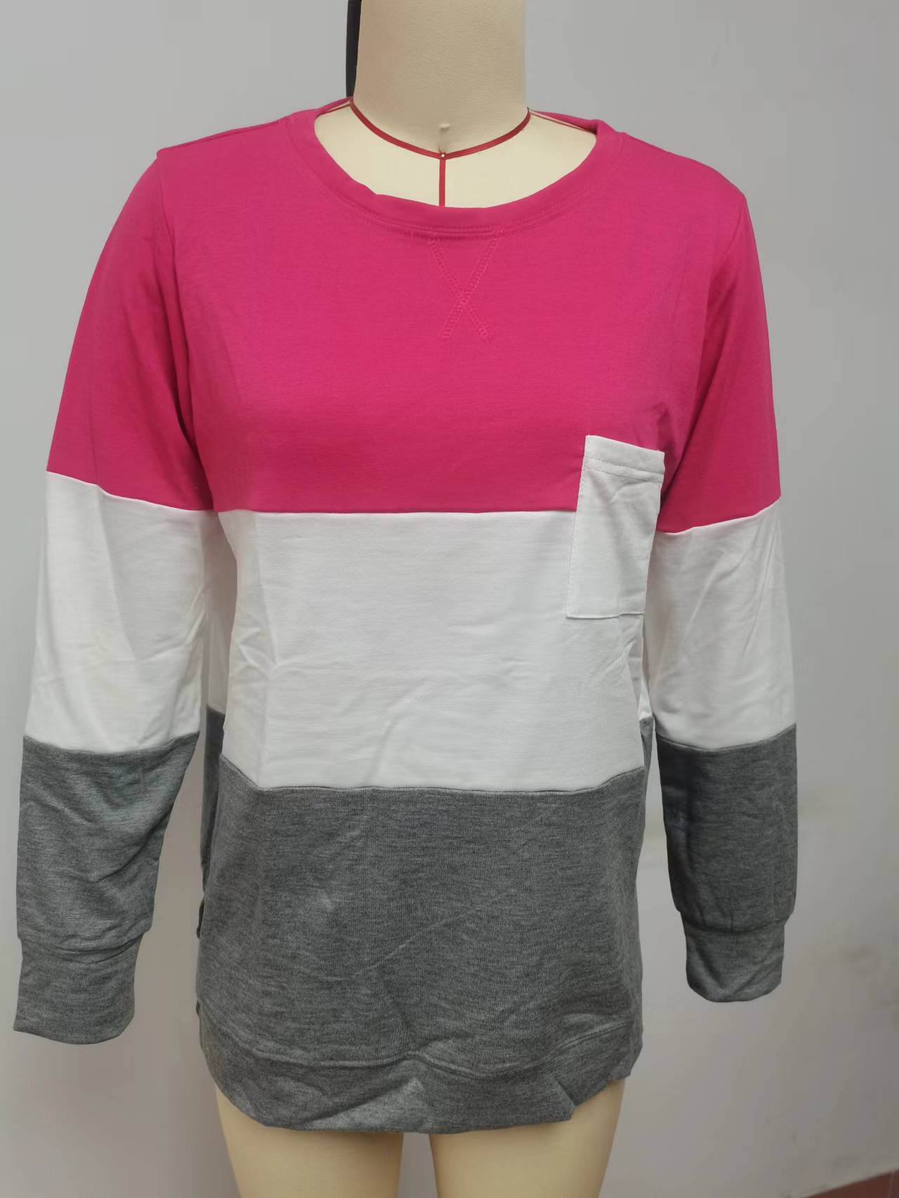 Women Clothing Stitching Crisscross Neckline round Neck Long Sleeve Casual Sweatshirt Women