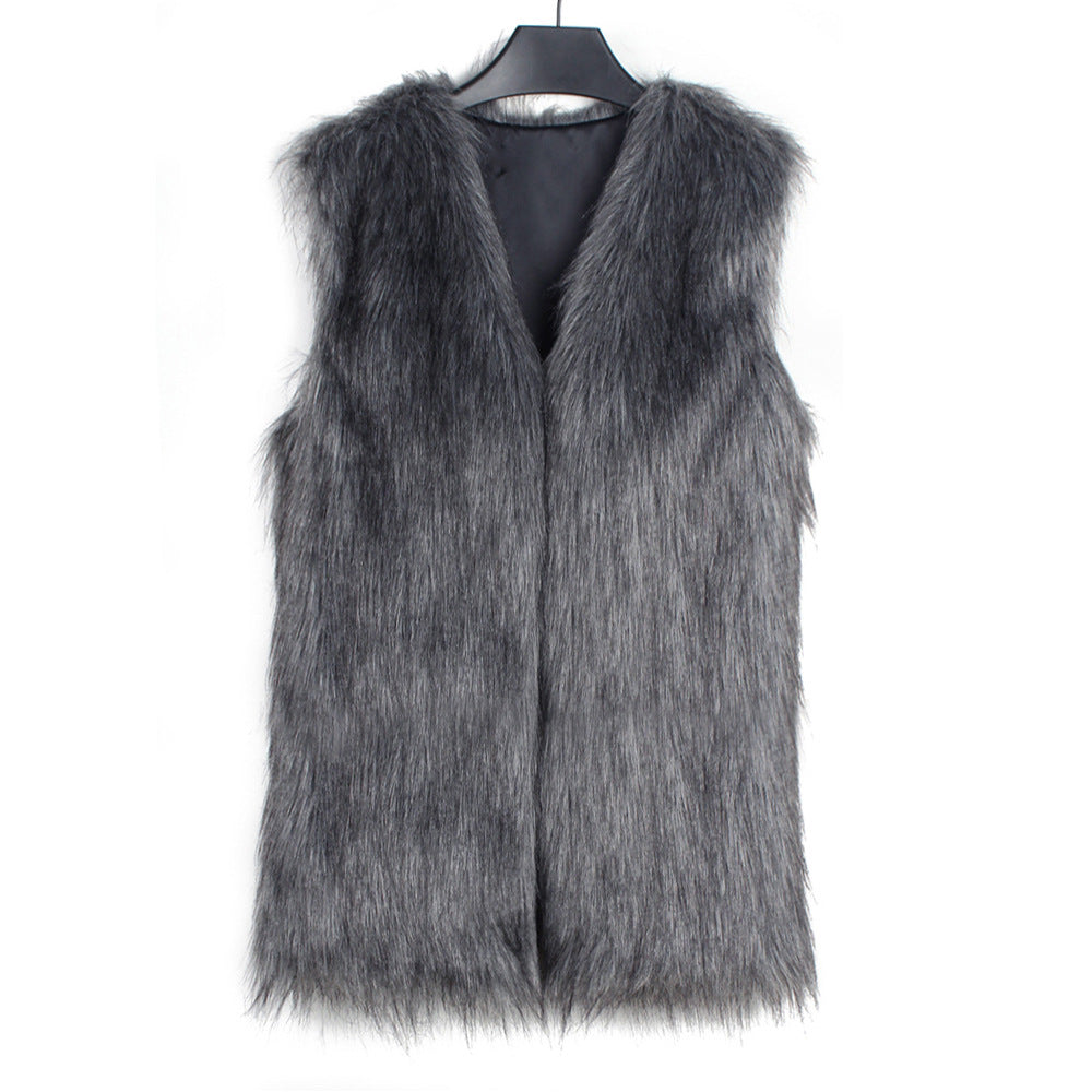 V neck Women Faux Fur Coat Vest Top Artificial Fur Vest