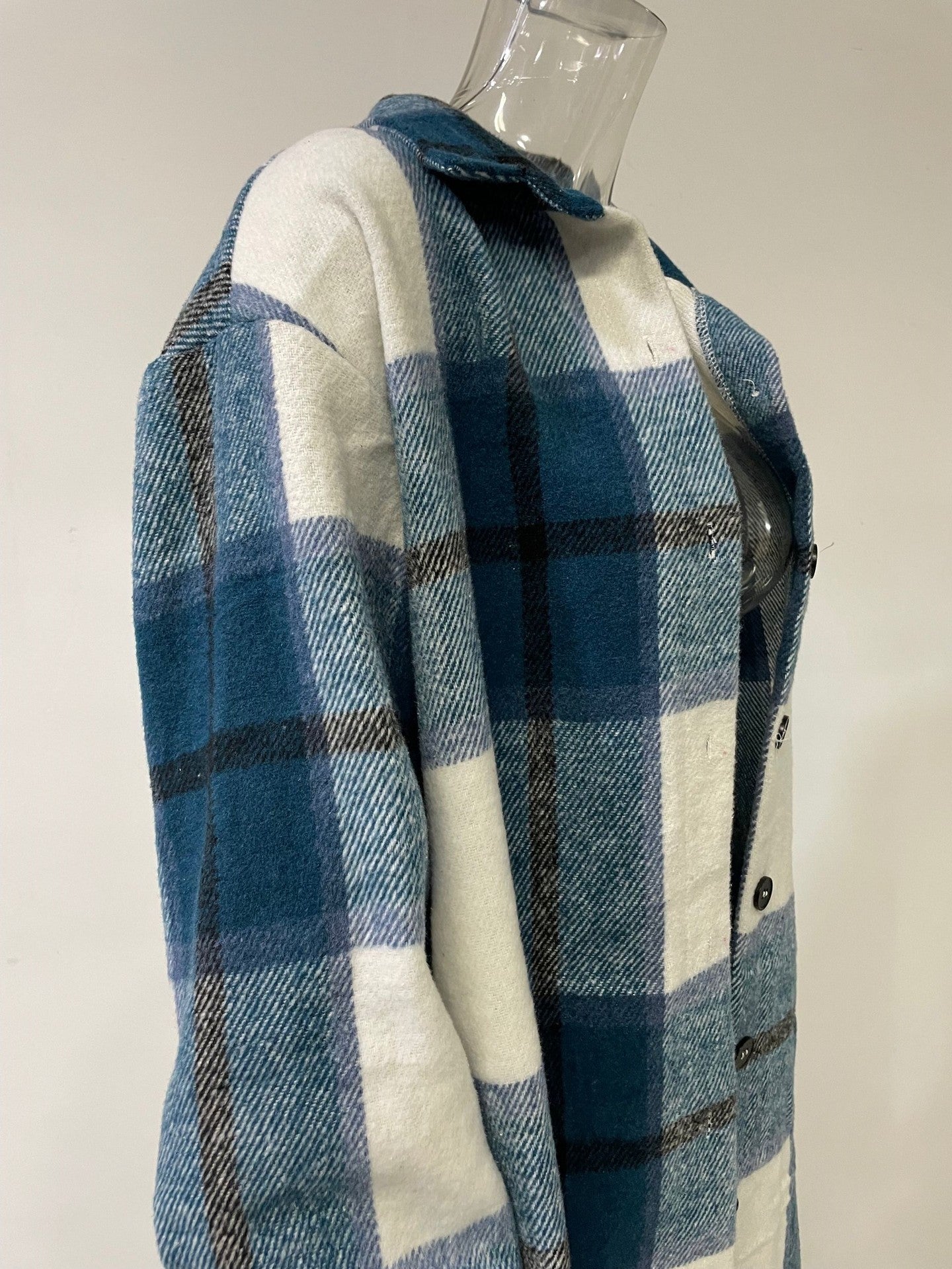 Women Clothing Top Plaid Shirt Woolen Irregular Asymmetric Design Autumn Winter Coat Women
