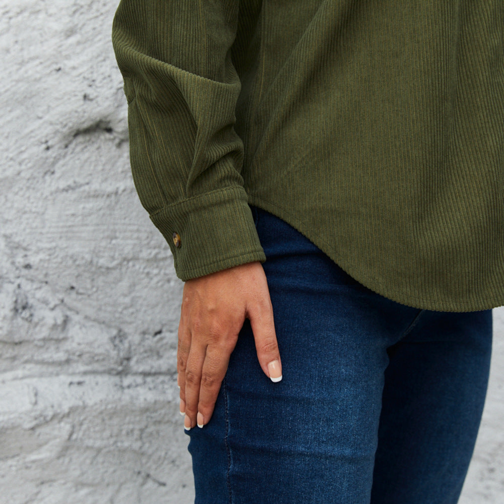 Top Women Autumn Winter Corduroy Women Loose Jacket Coat Solid Color Shirt Outerwear